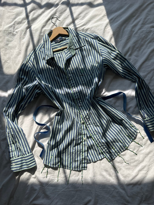 Embellished Striped Fitted Shirt Blue & Green Stripe