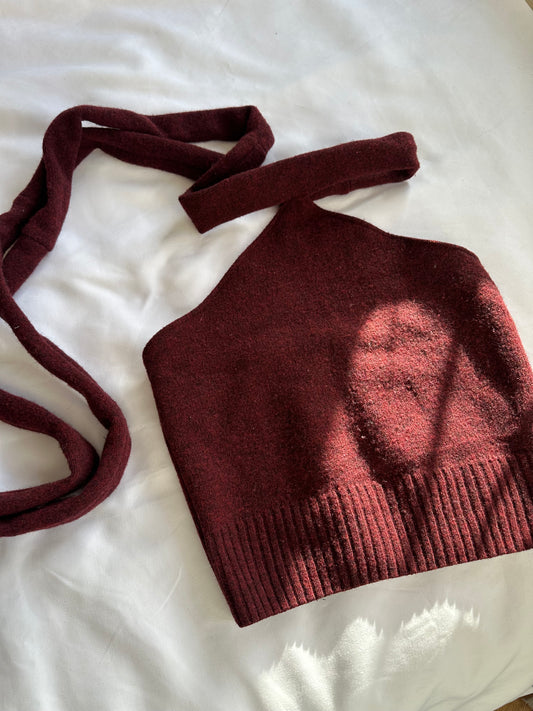 Knit Halter Neck Top Burgundy