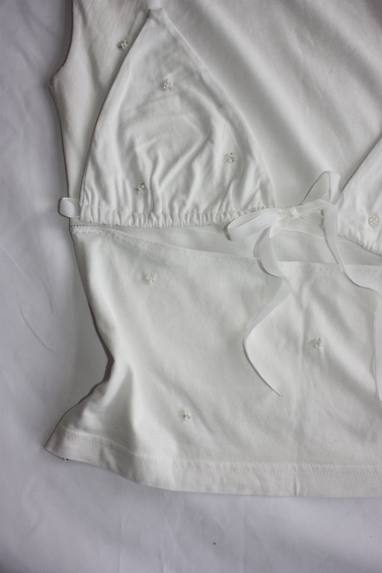 Beaded Open Chest Top White