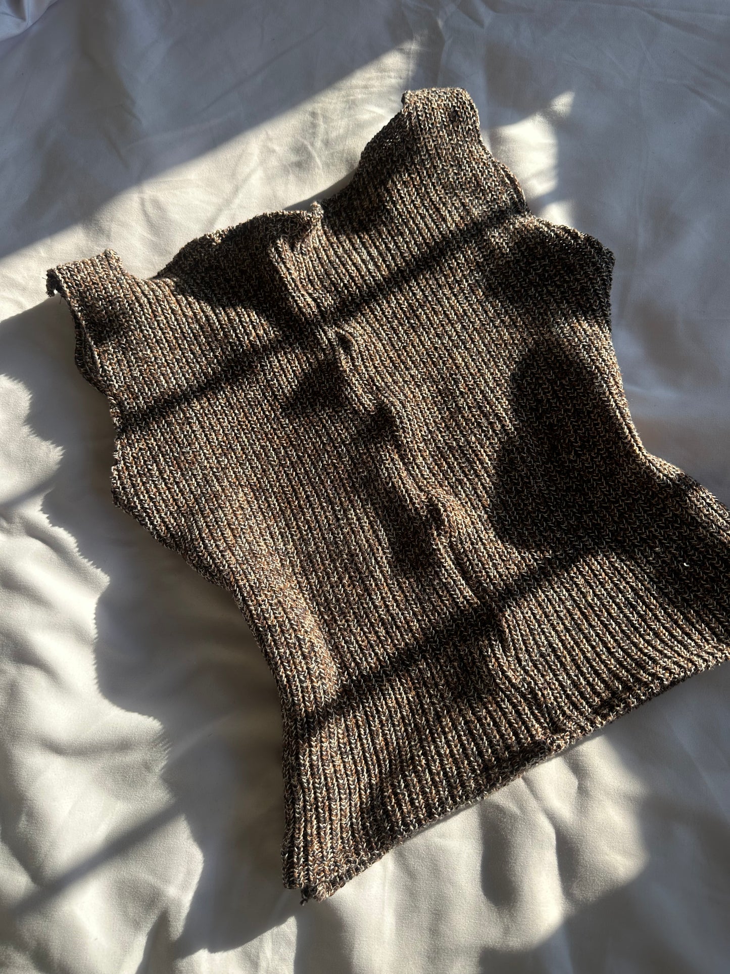 Knitted Button Chest Top Brown Ribbed