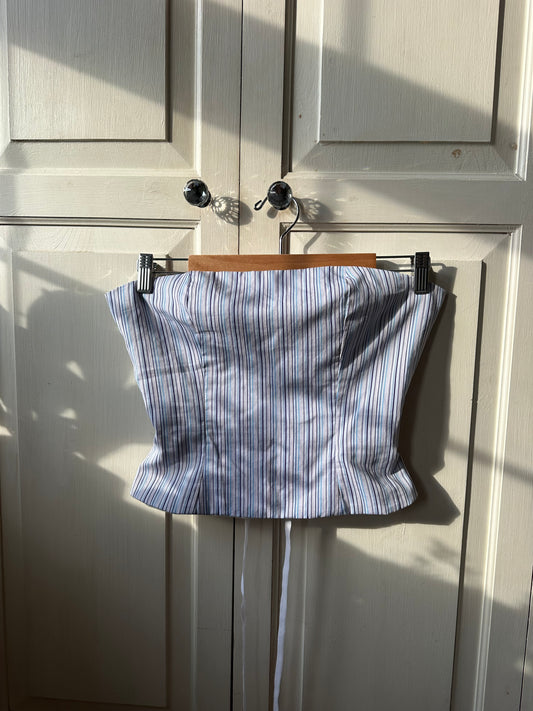 Pinstripe Strapless Top Blue & White