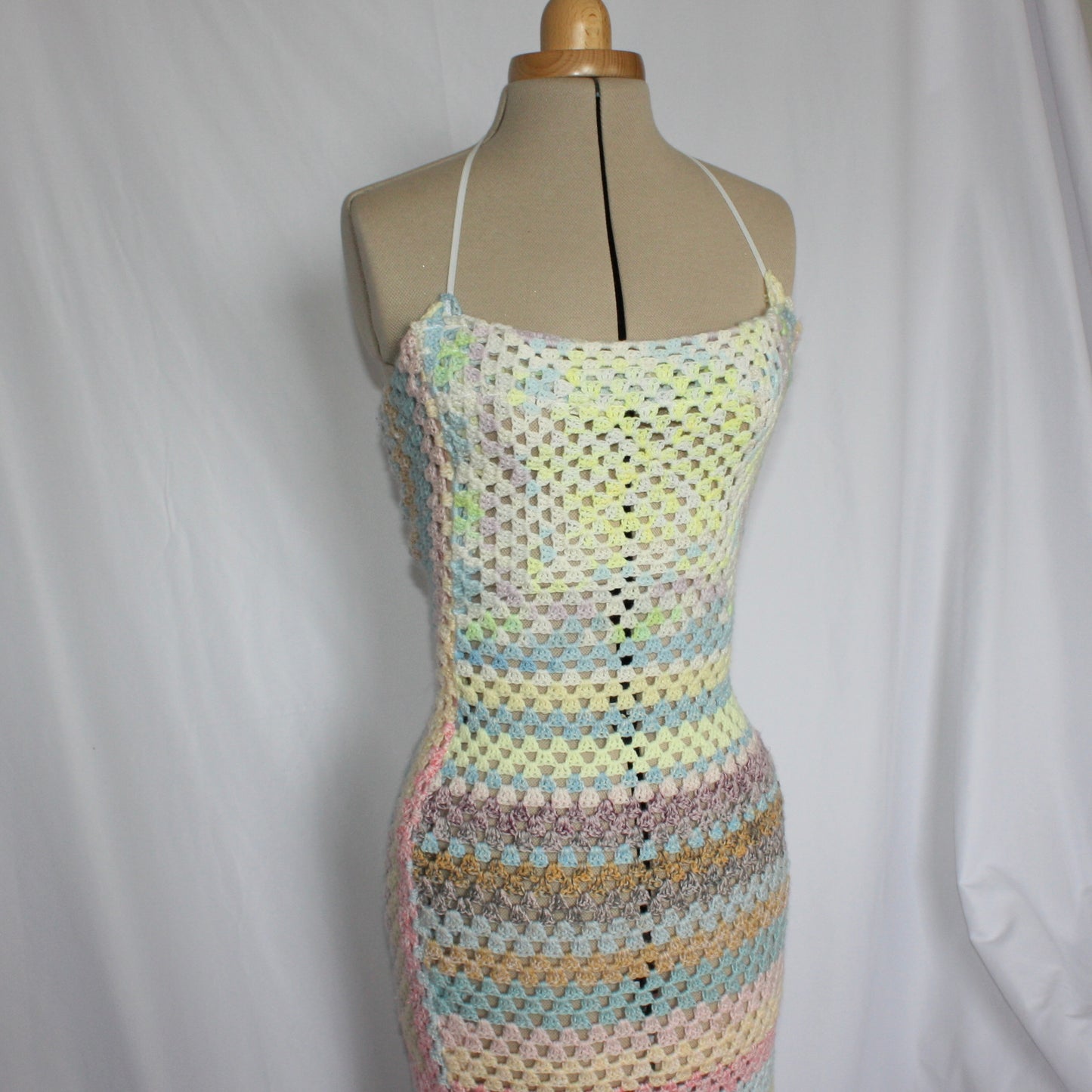 Pastel crochet midi dress