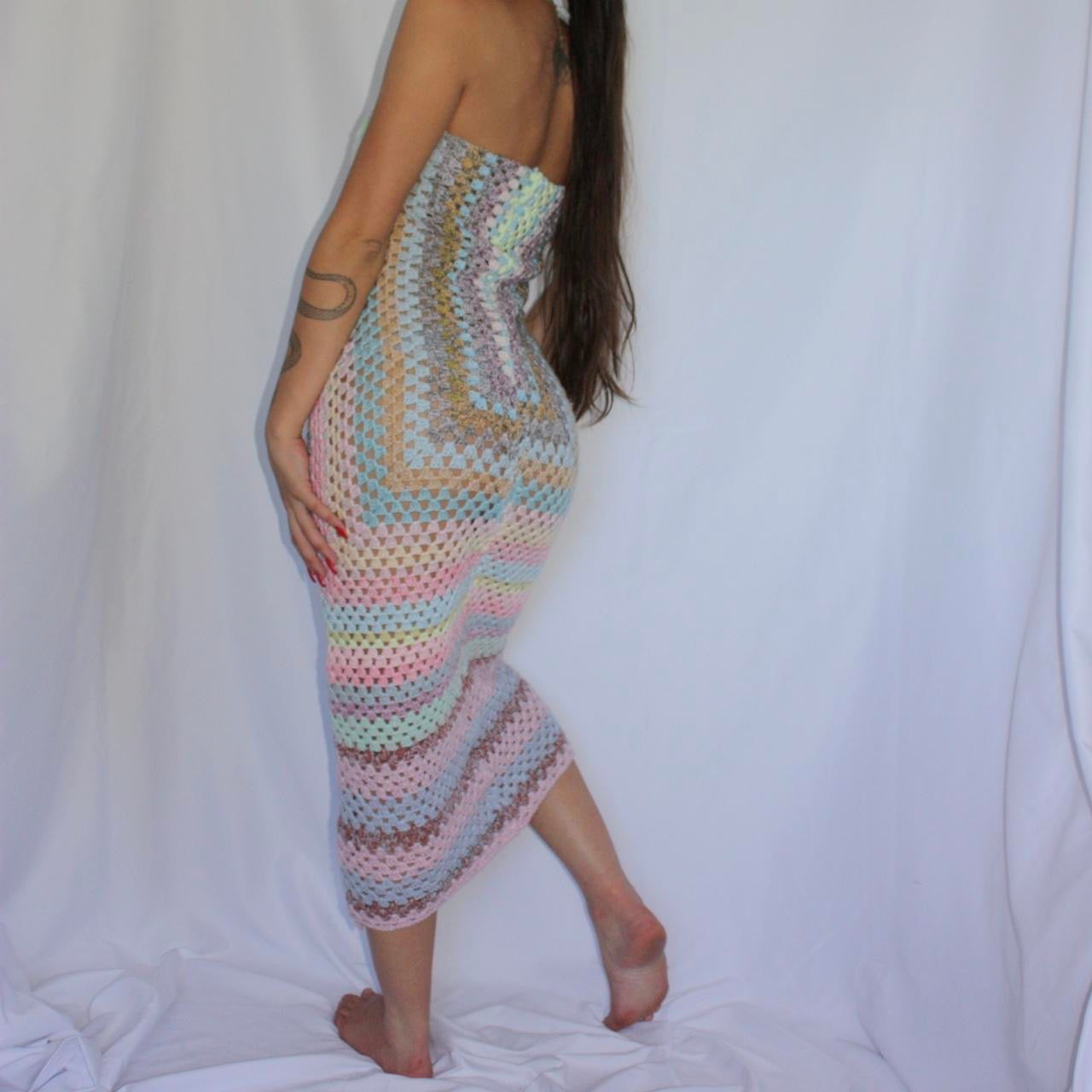 Pastel crochet midi dress