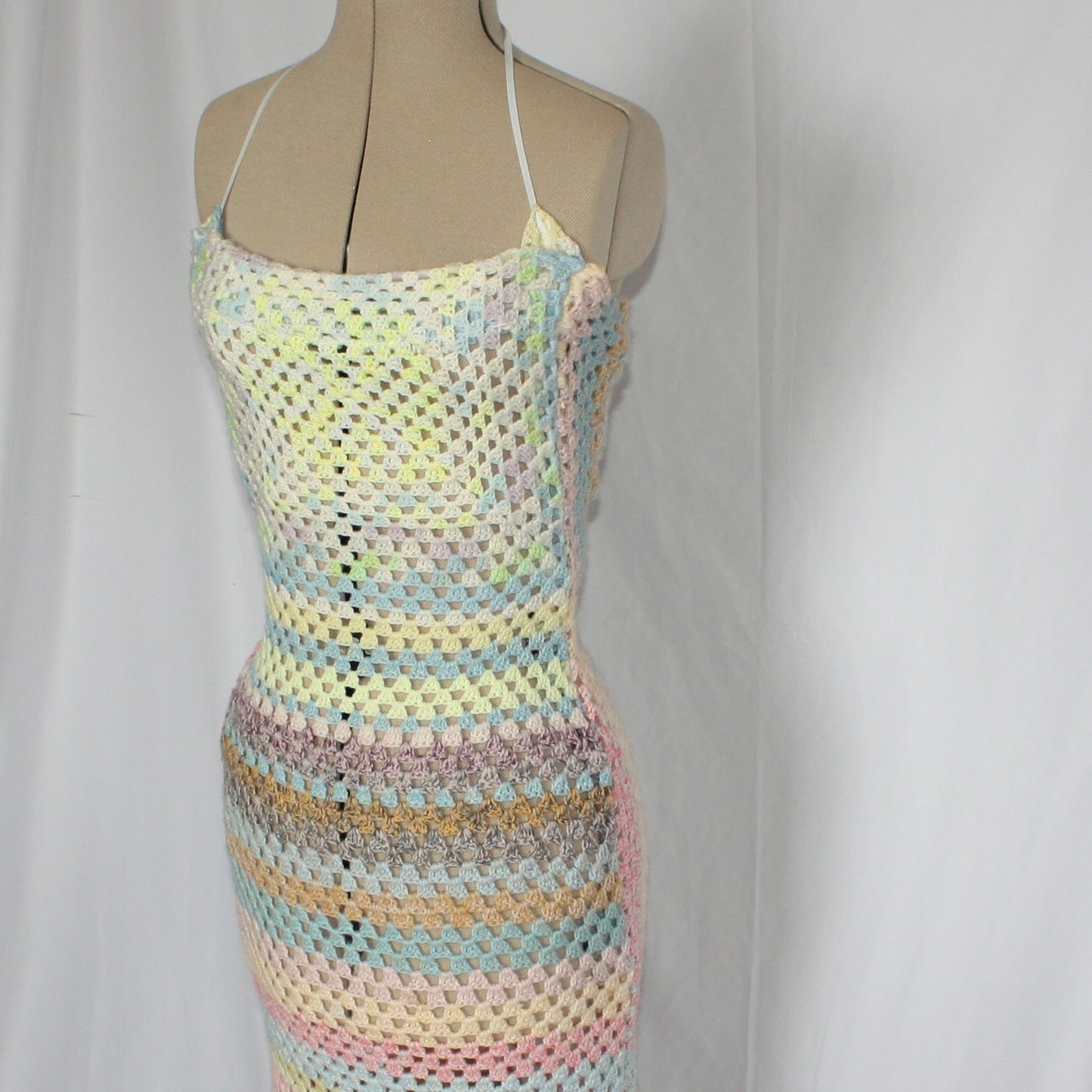 Pastel crochet midi dress