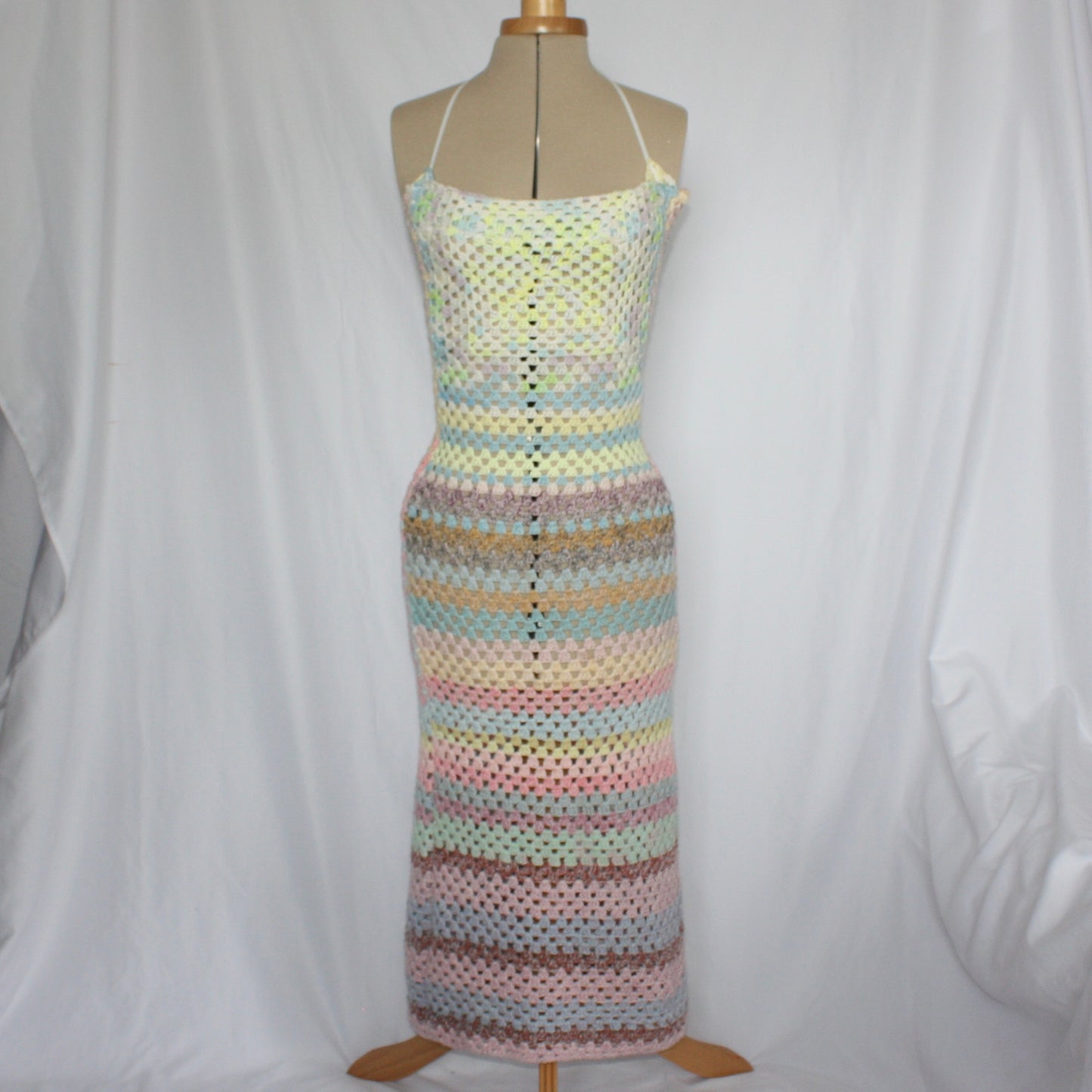 Pastel crochet midi dress