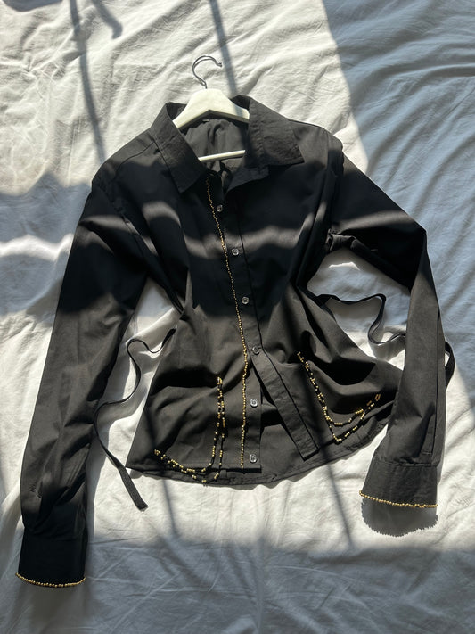 Embellished Fitted Shirt Black & Gold