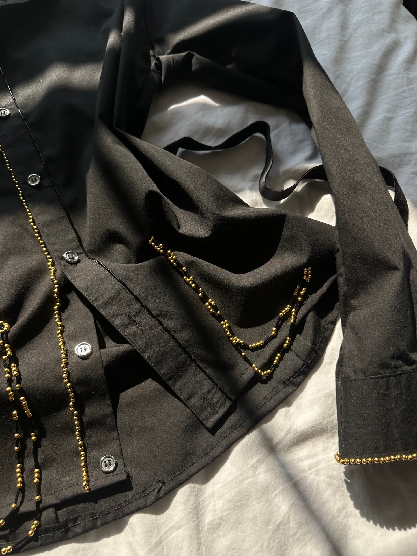 Embellished Fitted Shirt Black & Gold
