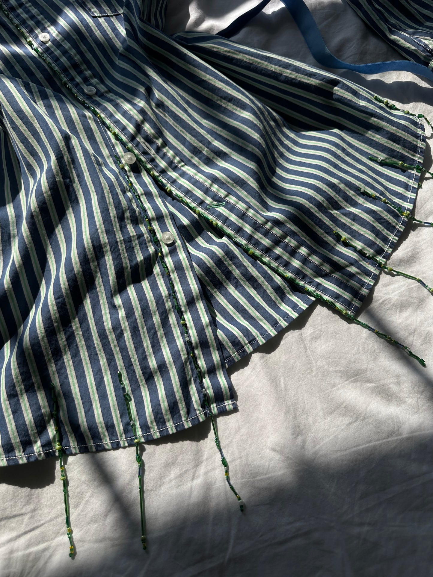 Embellished Striped Fitted Shirt Blue & Green Stripe