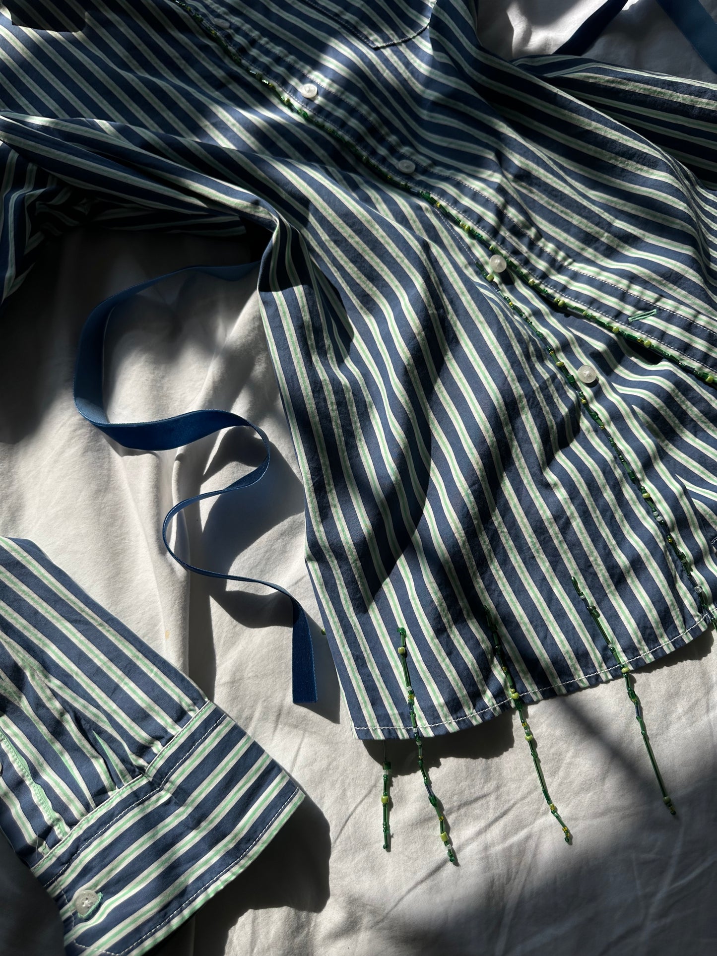 Embellished Striped Fitted Shirt Blue & Green Stripe
