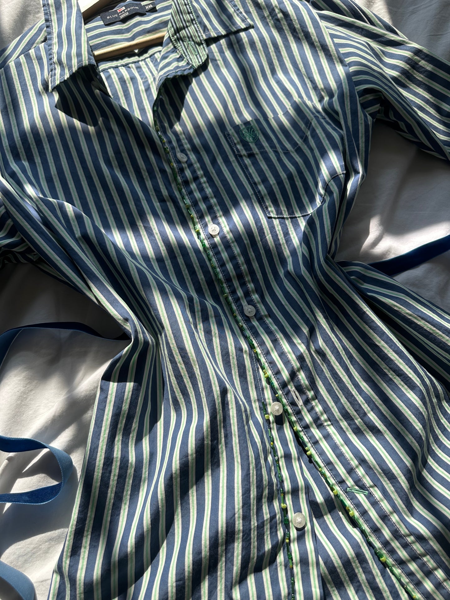 Embellished Striped Fitted Shirt Blue & Green Stripe