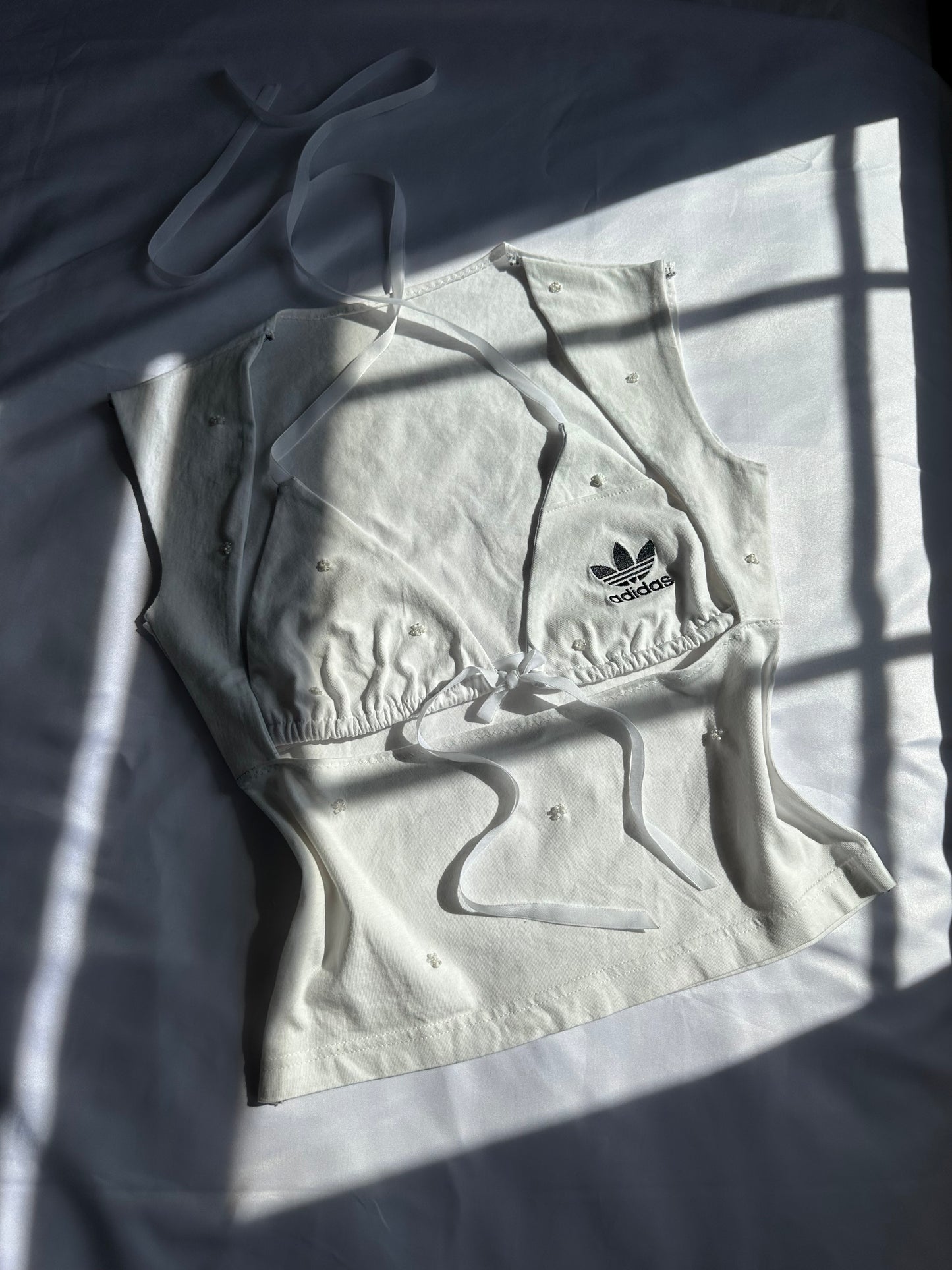 Beaded Open Chest Top White