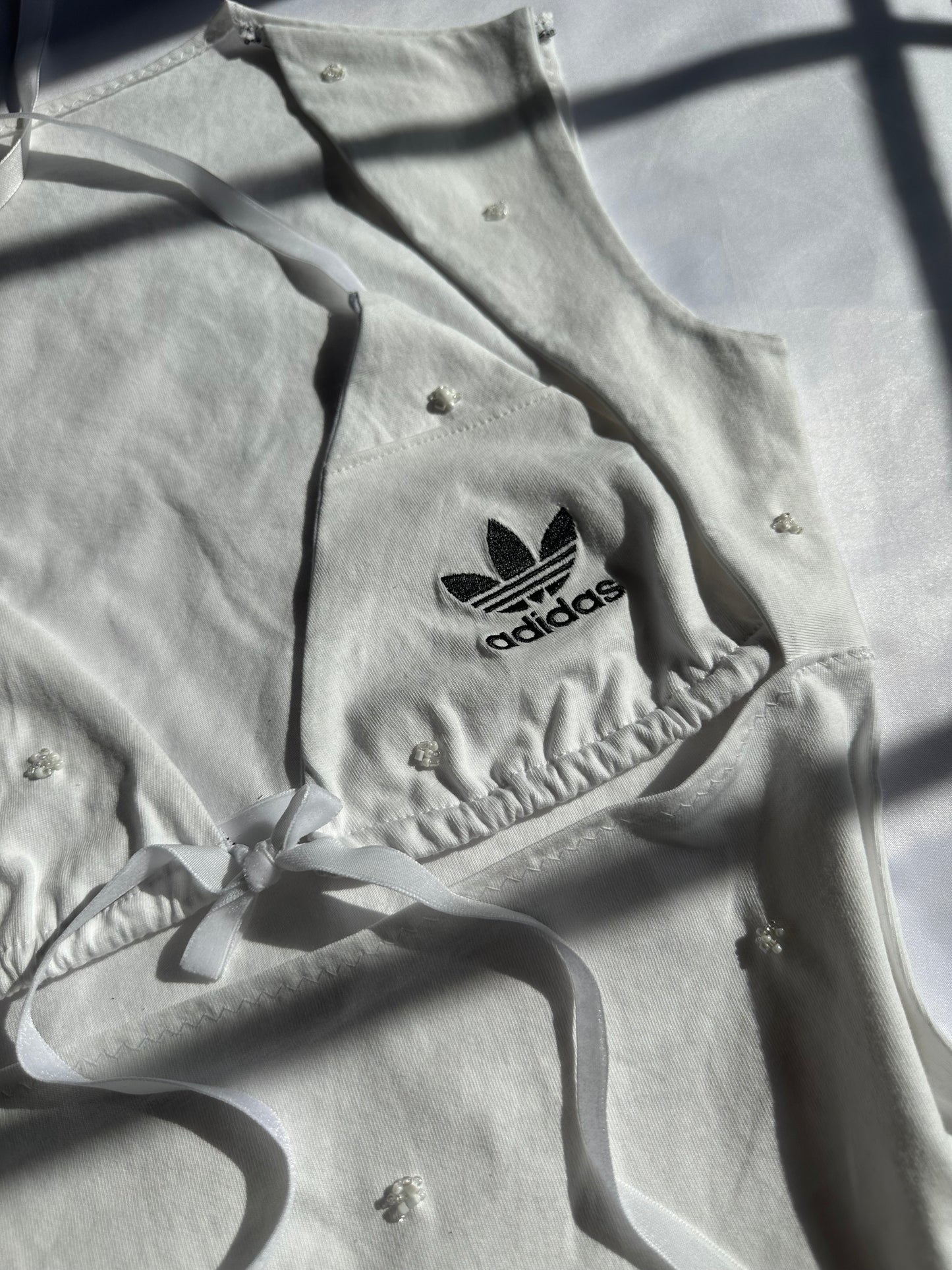 Beaded Open Chest Top White