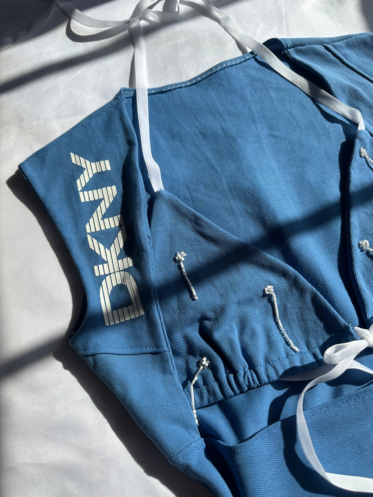 Beaded DKNY Open Chest Top Blue