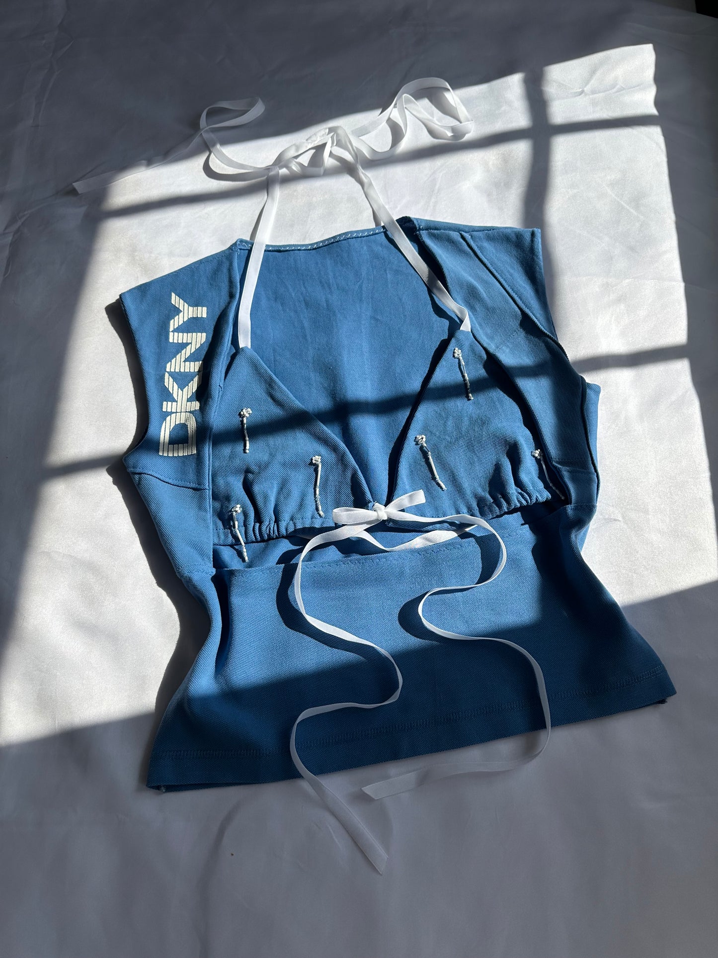 Beaded DKNY Open Chest Top Blue