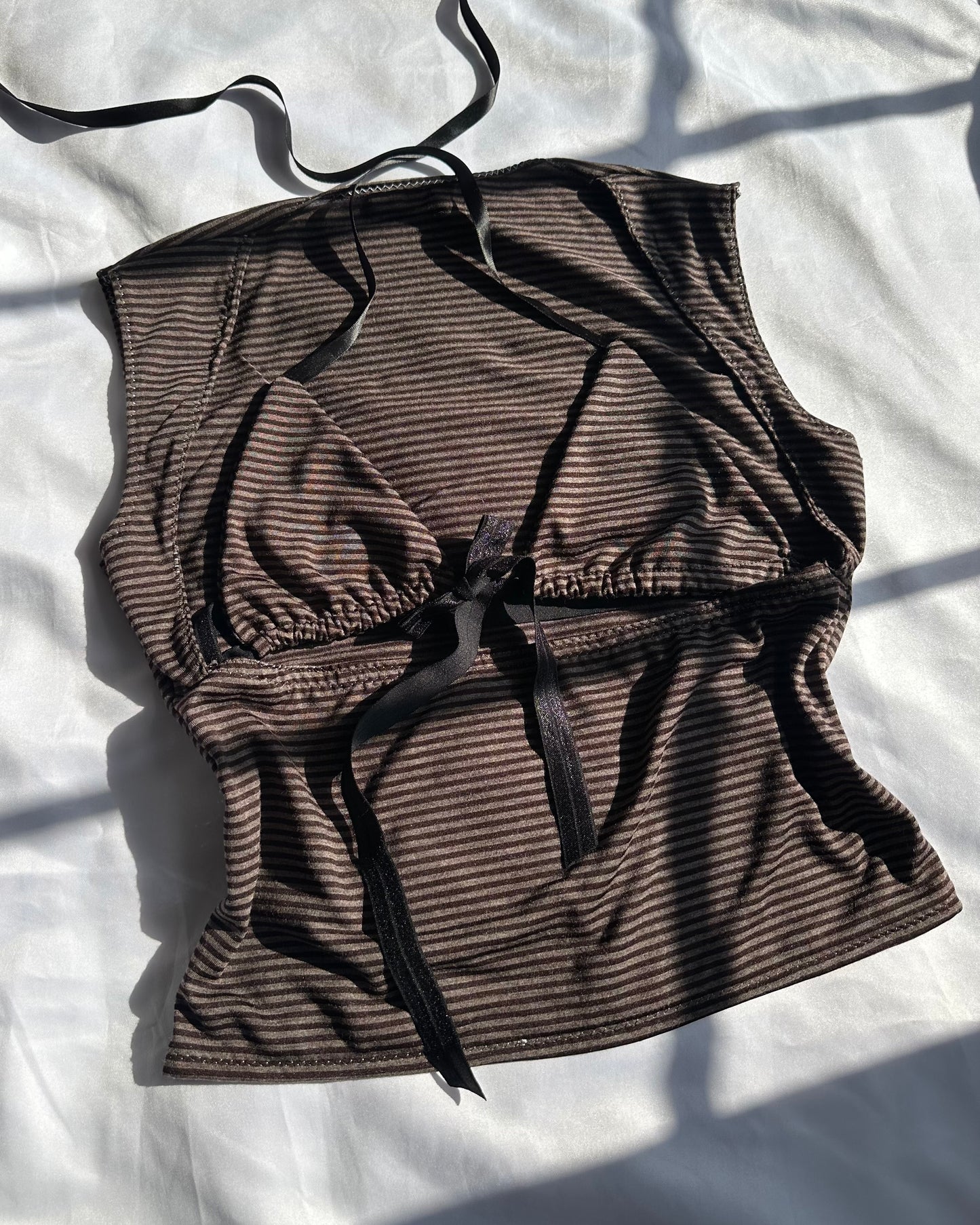 Striped Open Chest Top Brown