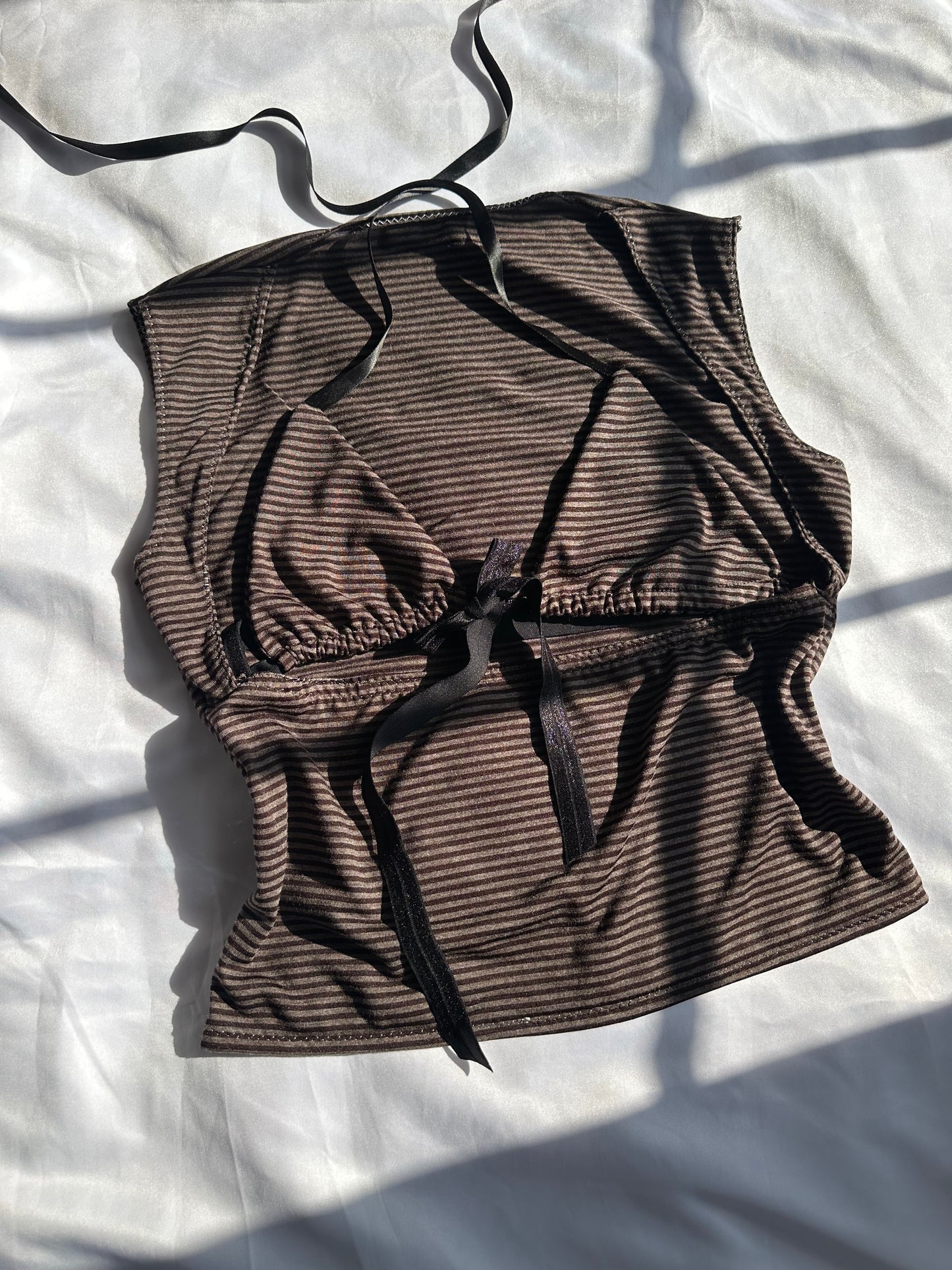 Striped Open Chest Top Brown