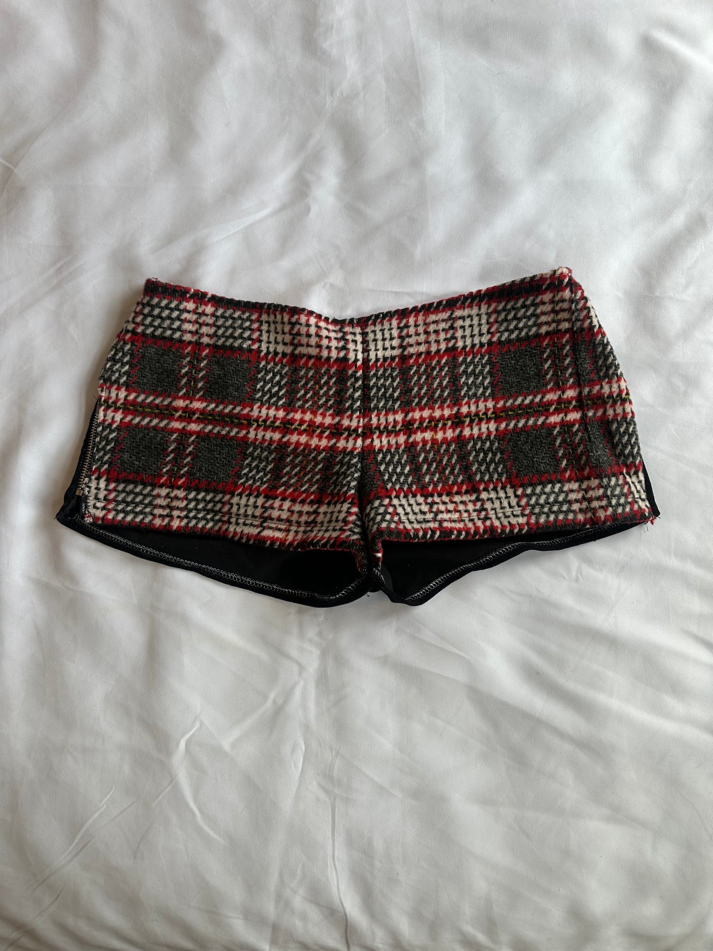 Tartan Checked Wool Mini Shorts Red