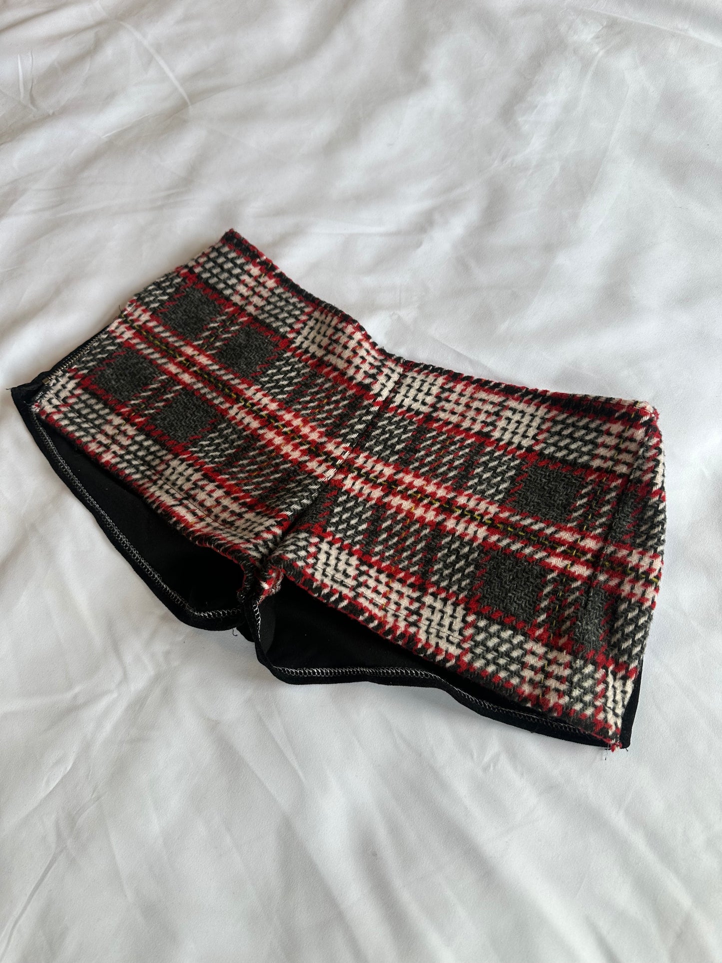 Tartan Checked Wool Mini Shorts Red