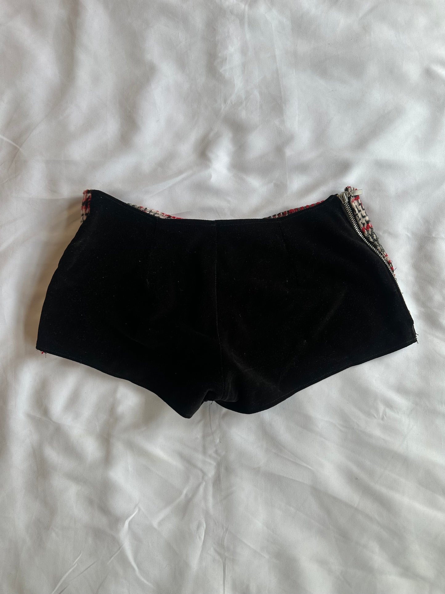 Tartan Checked Wool Mini Shorts Red