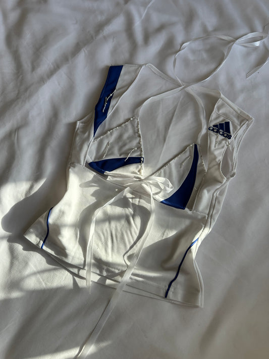 Beaded Adidas Open Chest Top Blue & White