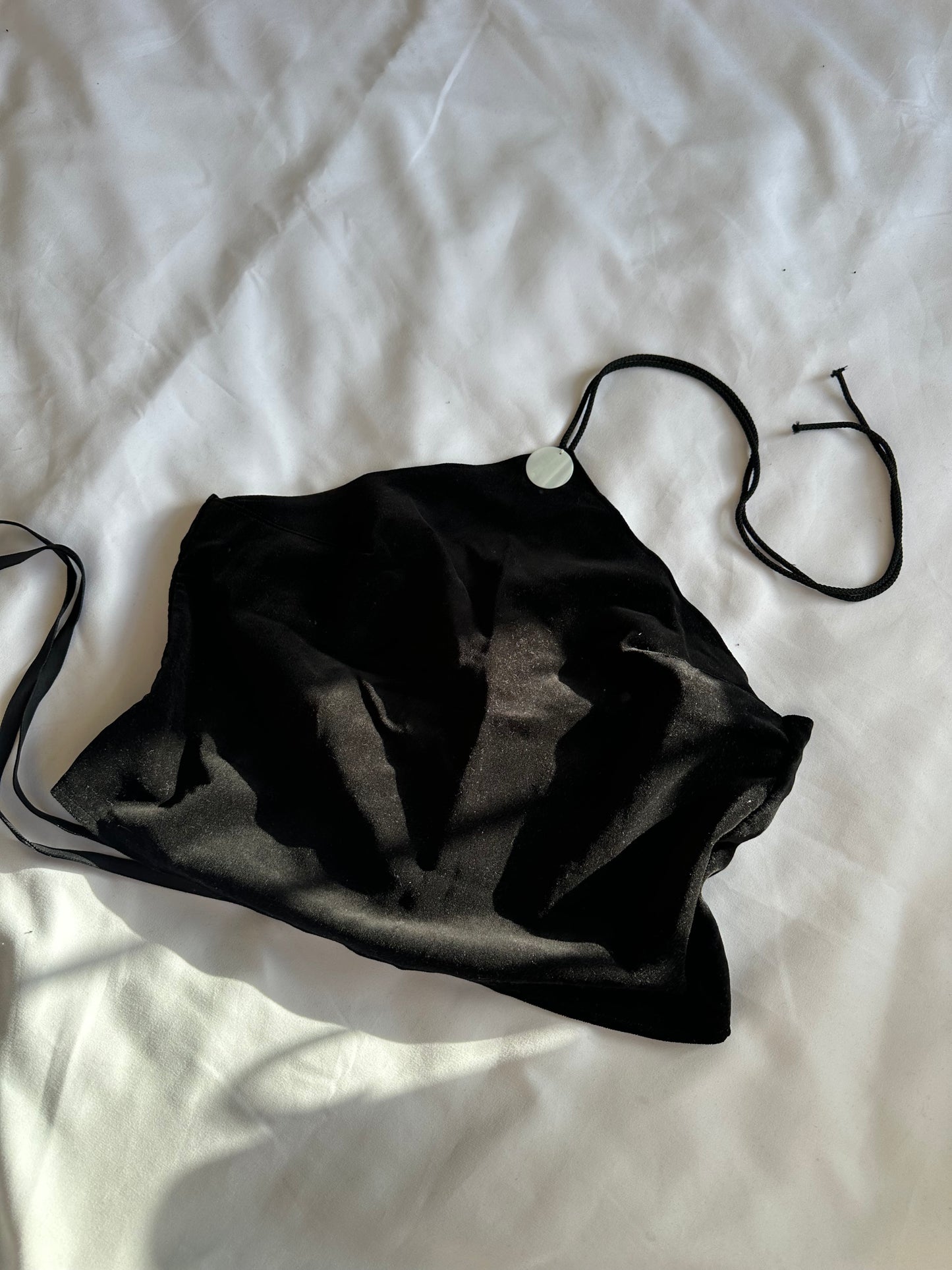 Black Velvet Pearl Halter Neck Top