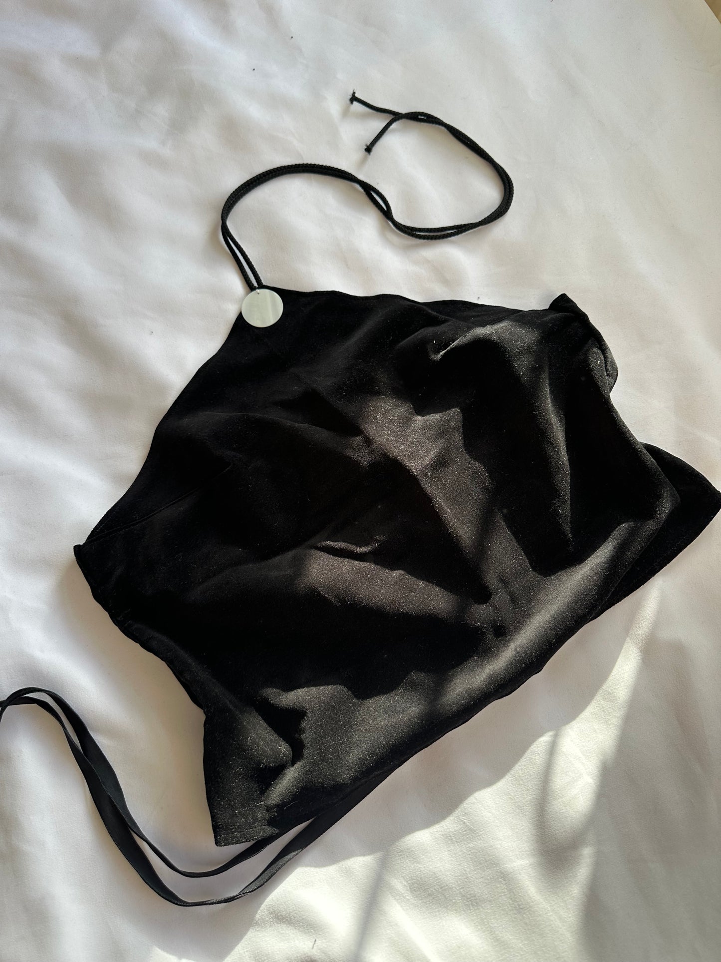 Black Velvet Pearl Halter Neck Top