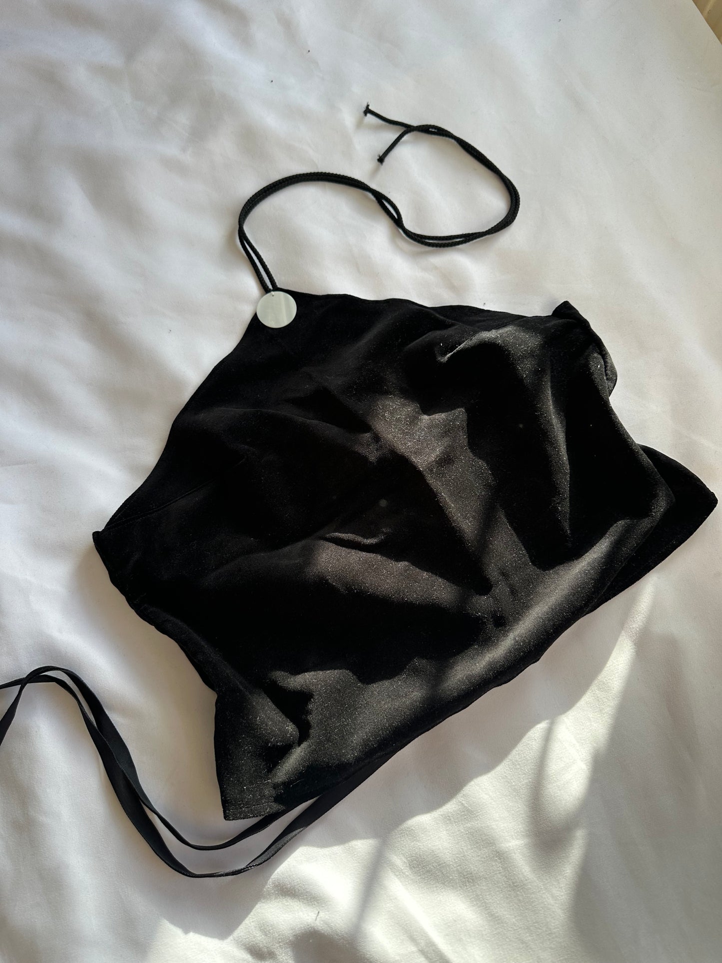 Black Velvet Pearl Halter Neck Top