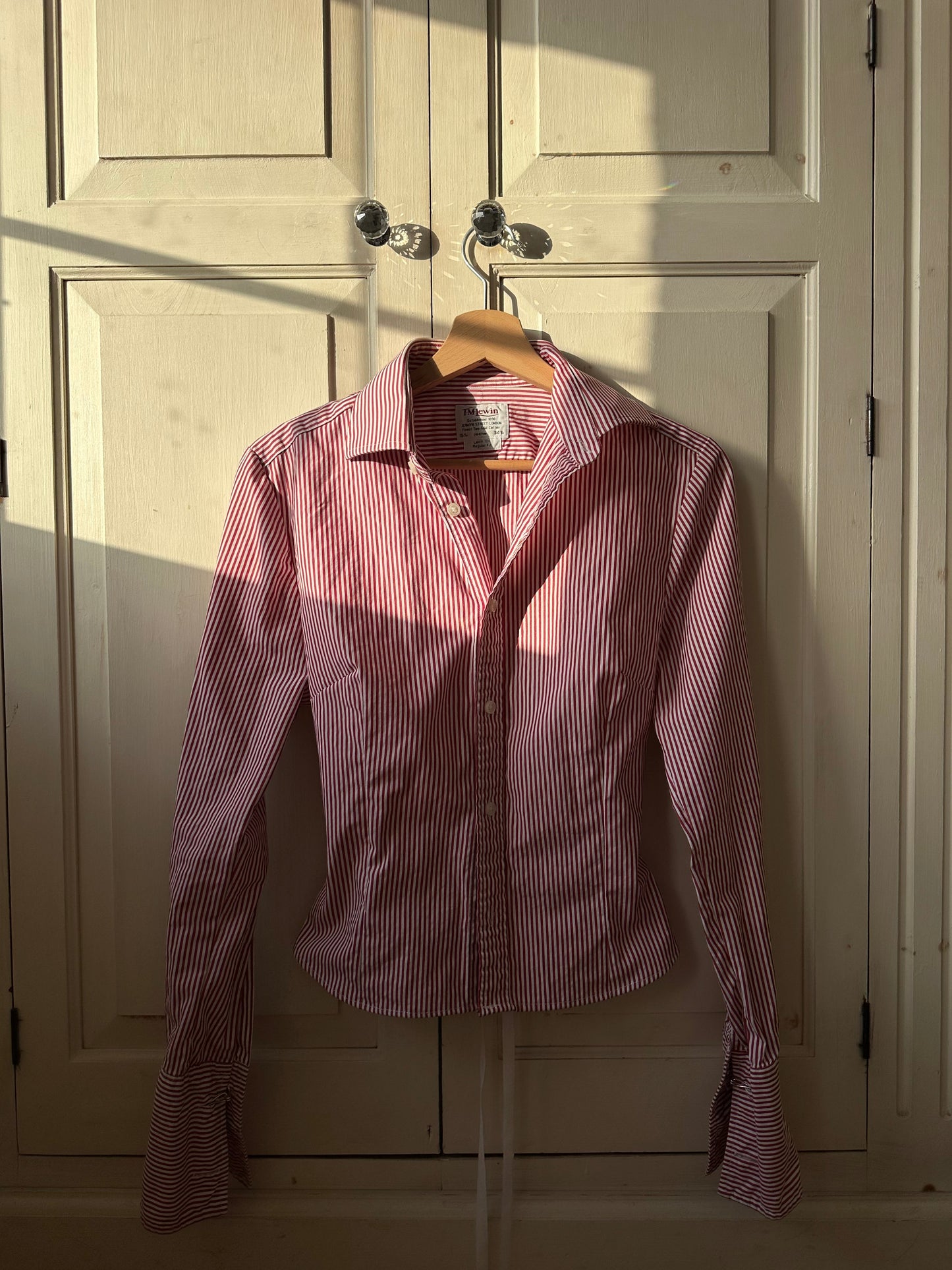 Pinstripe Fitted Shirt Adjustable Waist Red