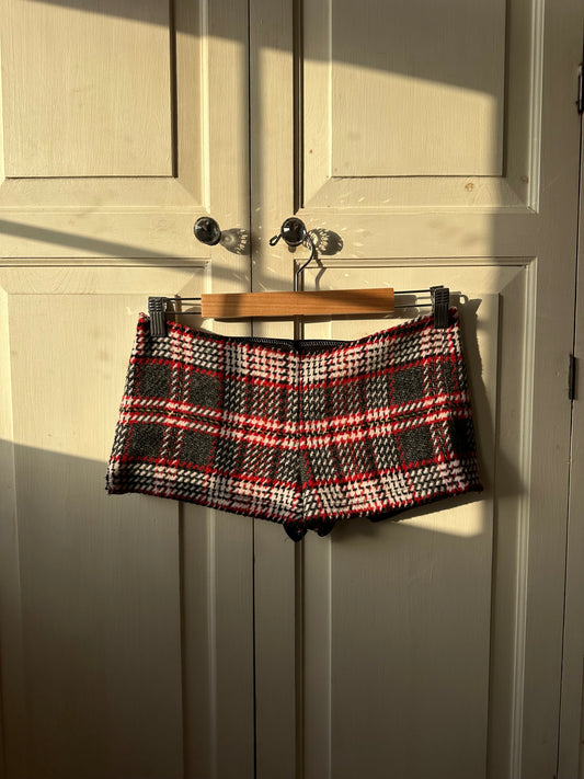 Tartan Checked Wool Mini Shorts Red