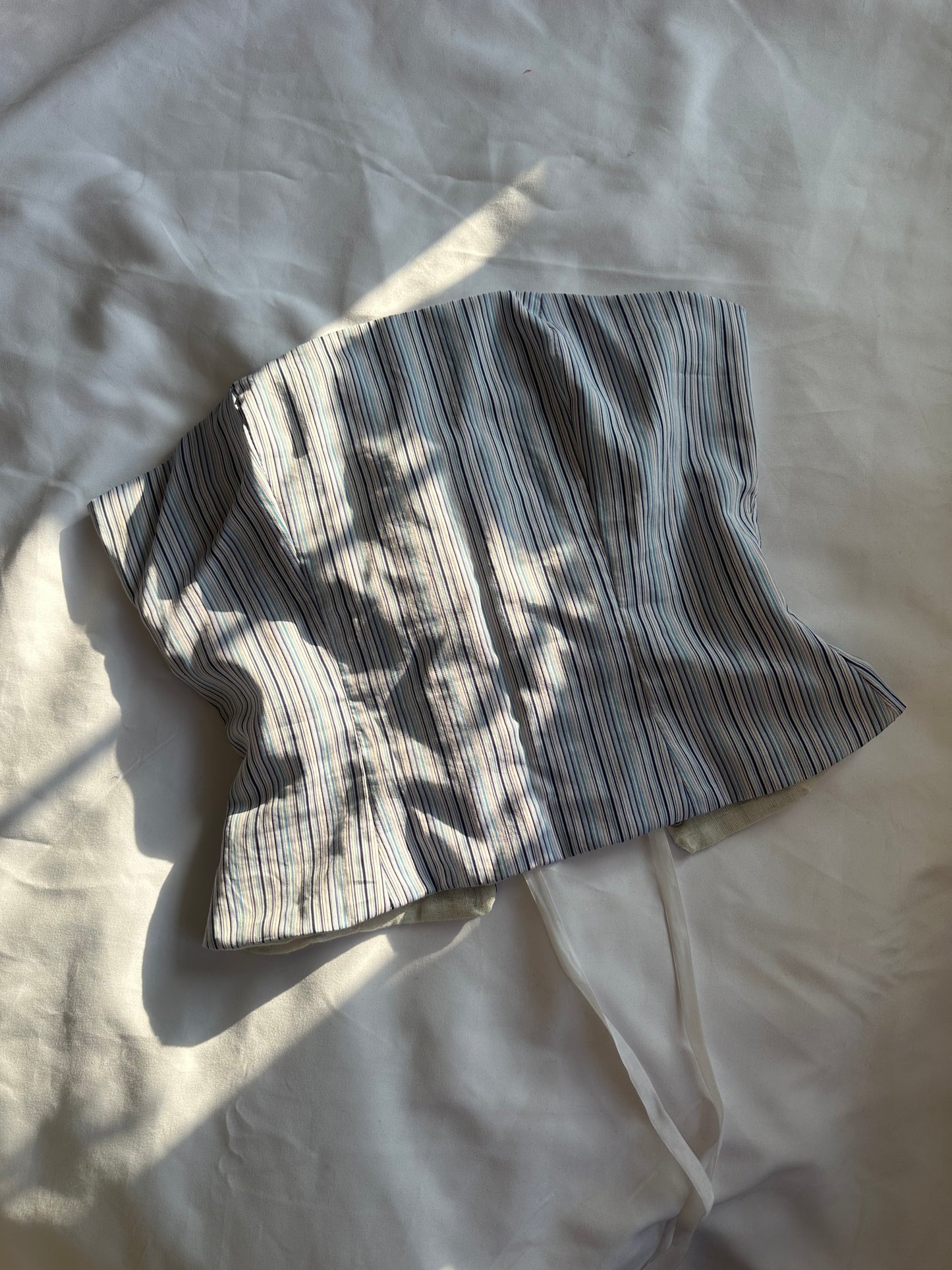 Pinstripe Strapless Top Blue & White