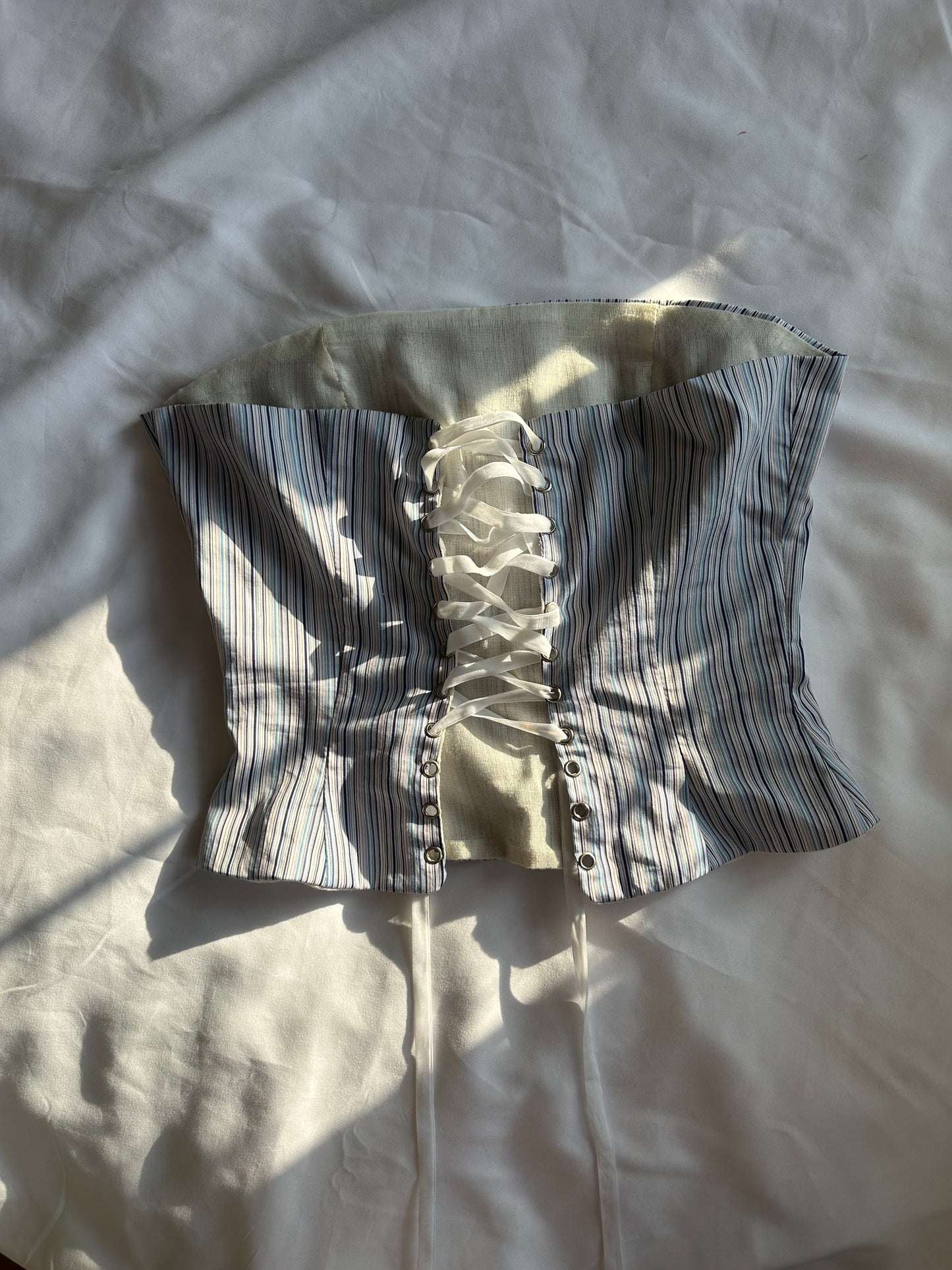 Pinstripe Strapless Top Blue & White