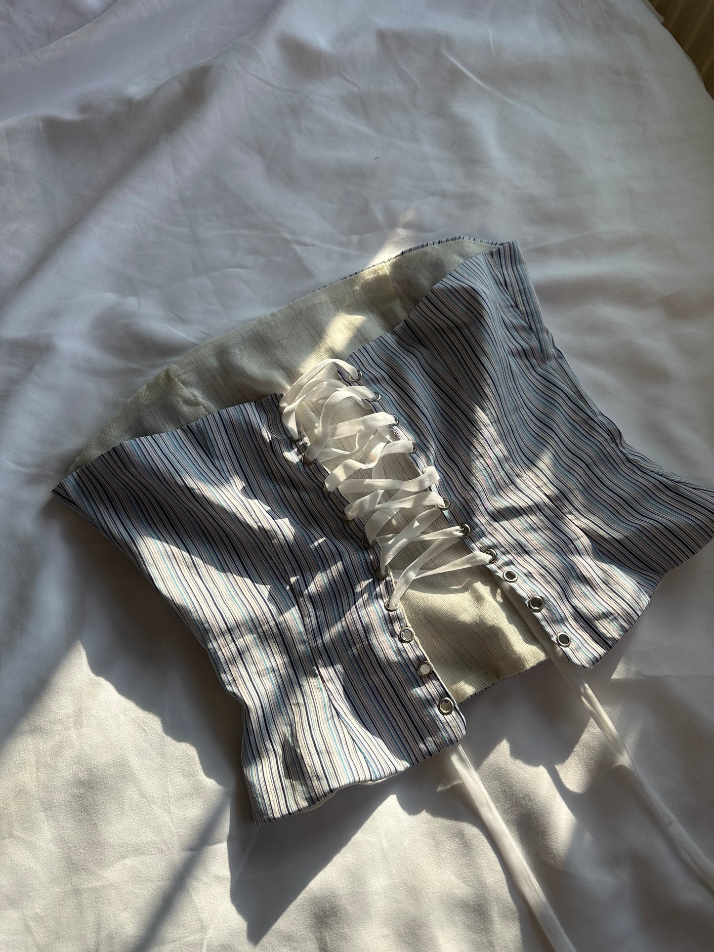 Pinstripe Strapless Top Blue & White