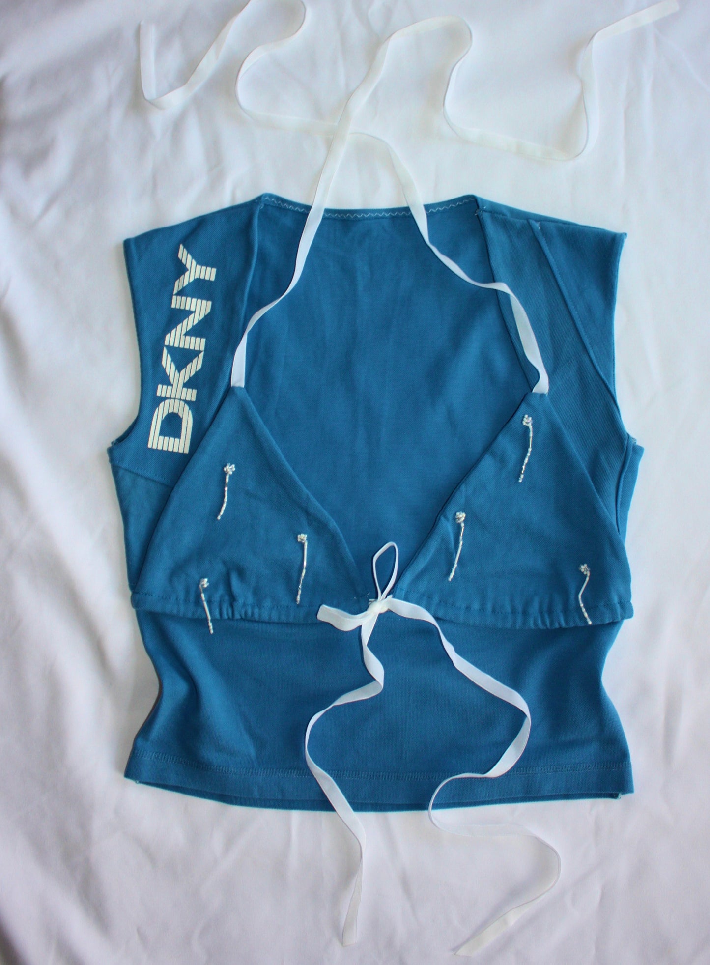 Beaded DKNY Open Chest Top Blue