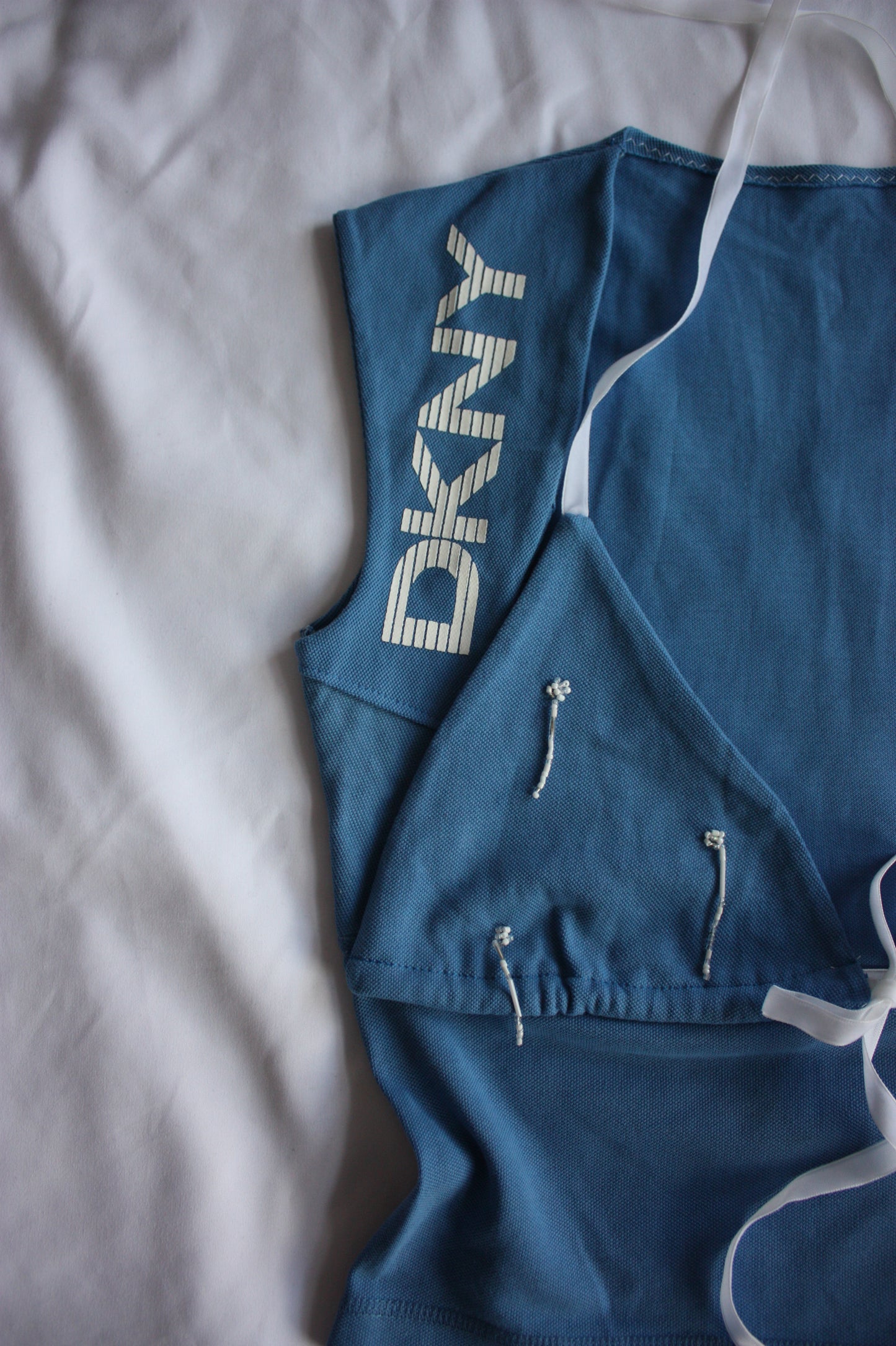 Beaded DKNY Open Chest Top Blue