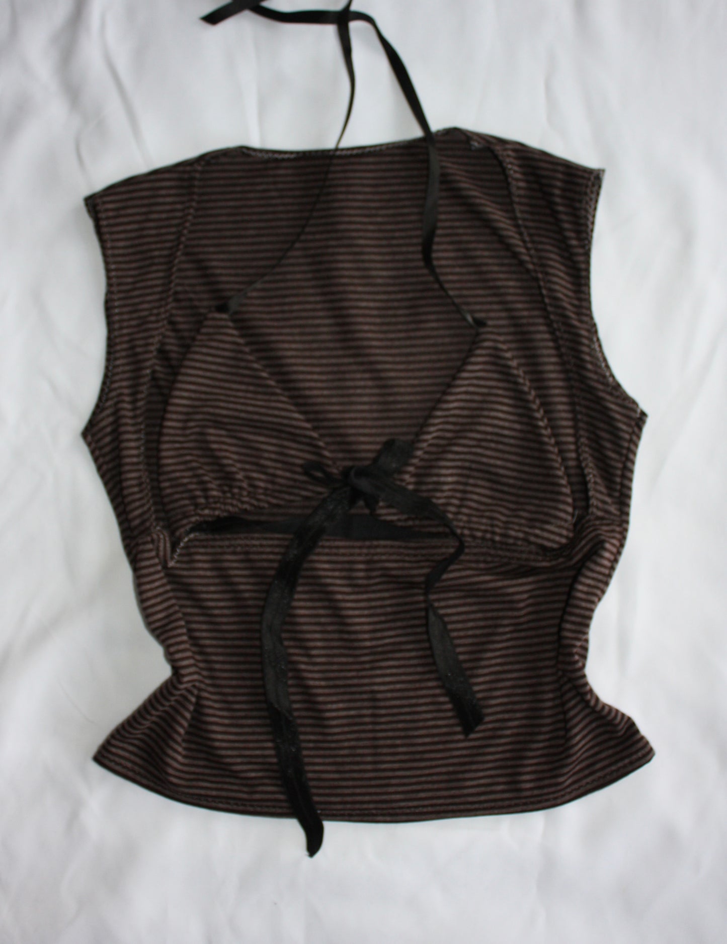 Striped Open Chest Top Brown