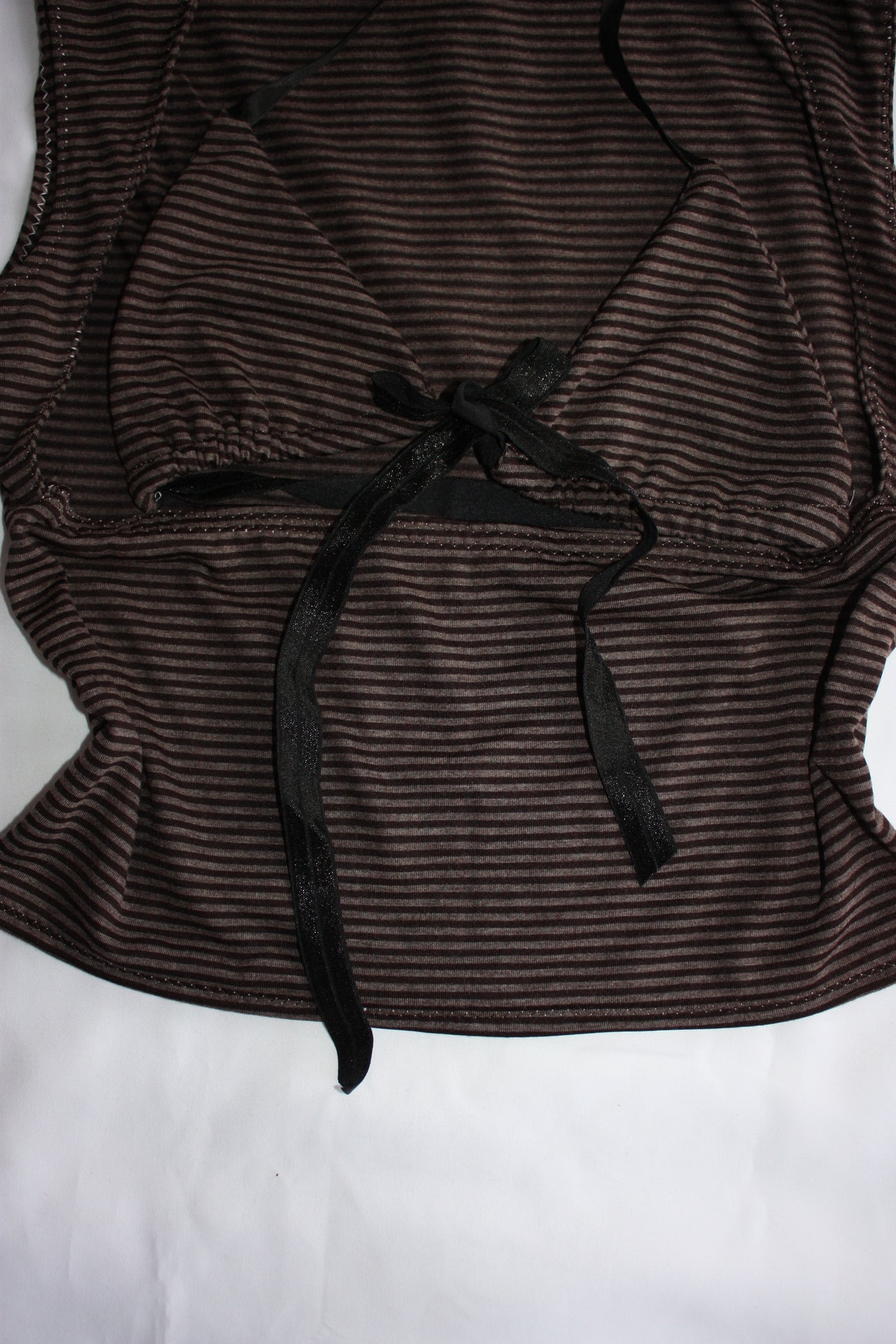 Striped Open Chest Top Brown