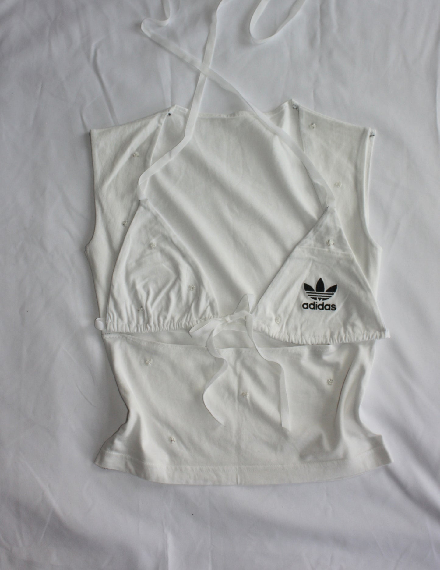 Beaded Open Chest Top White