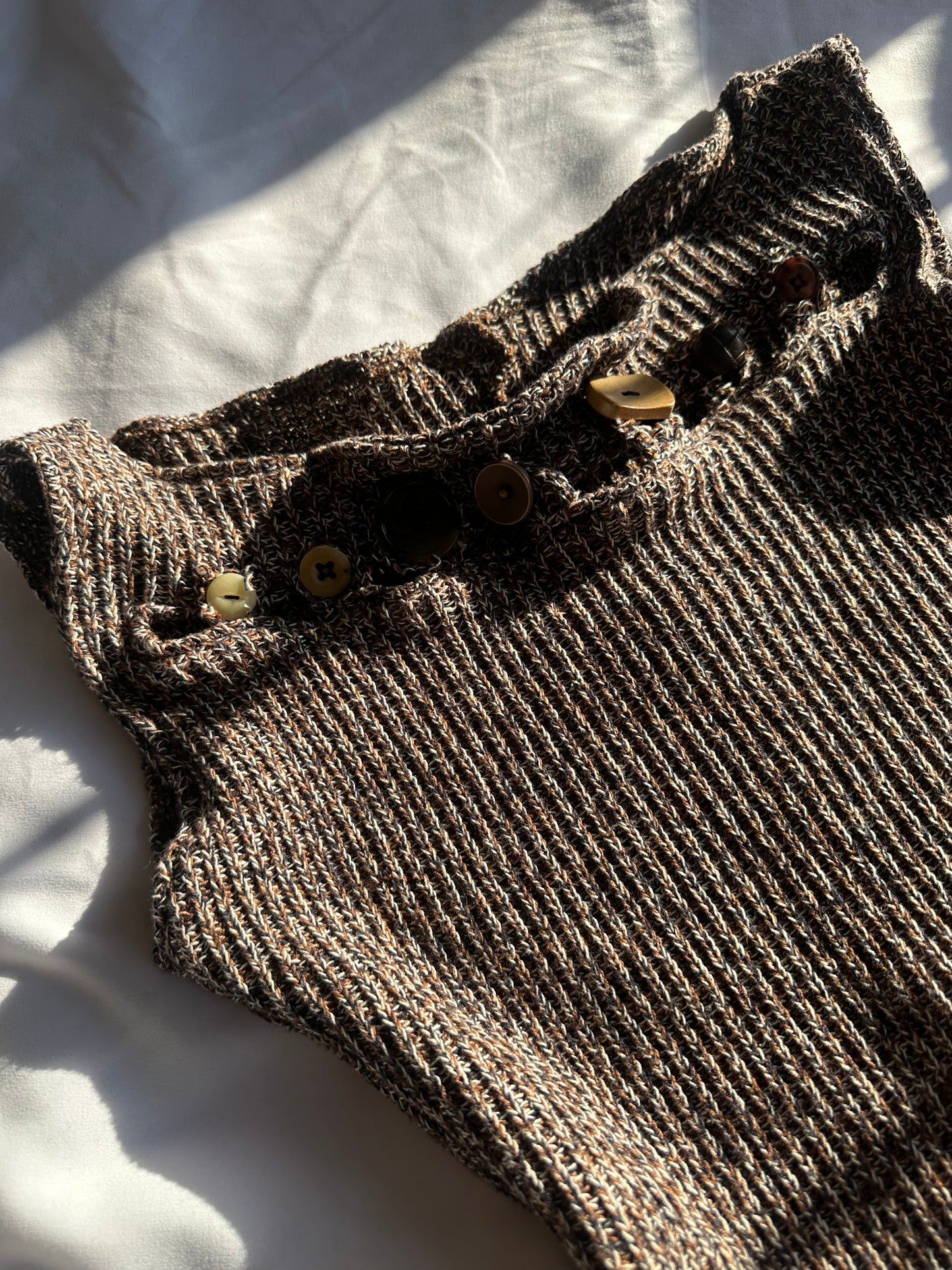 Knitted Button Chest Top Brown Ribbed