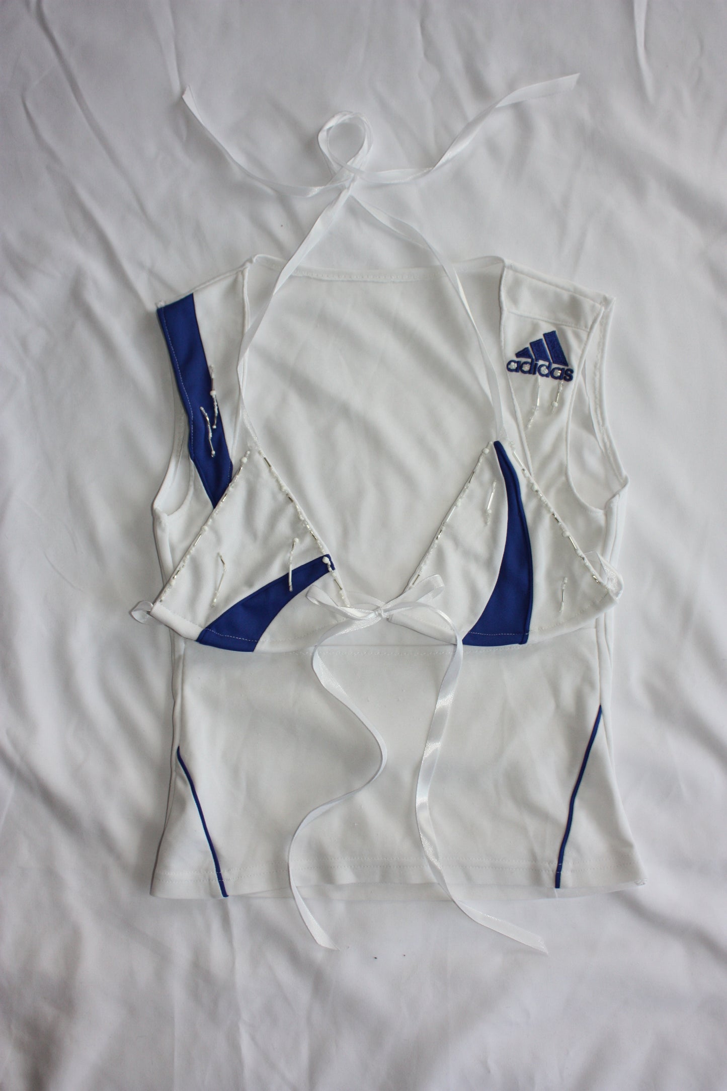 Beaded Adidas Open Chest Top Blue & White