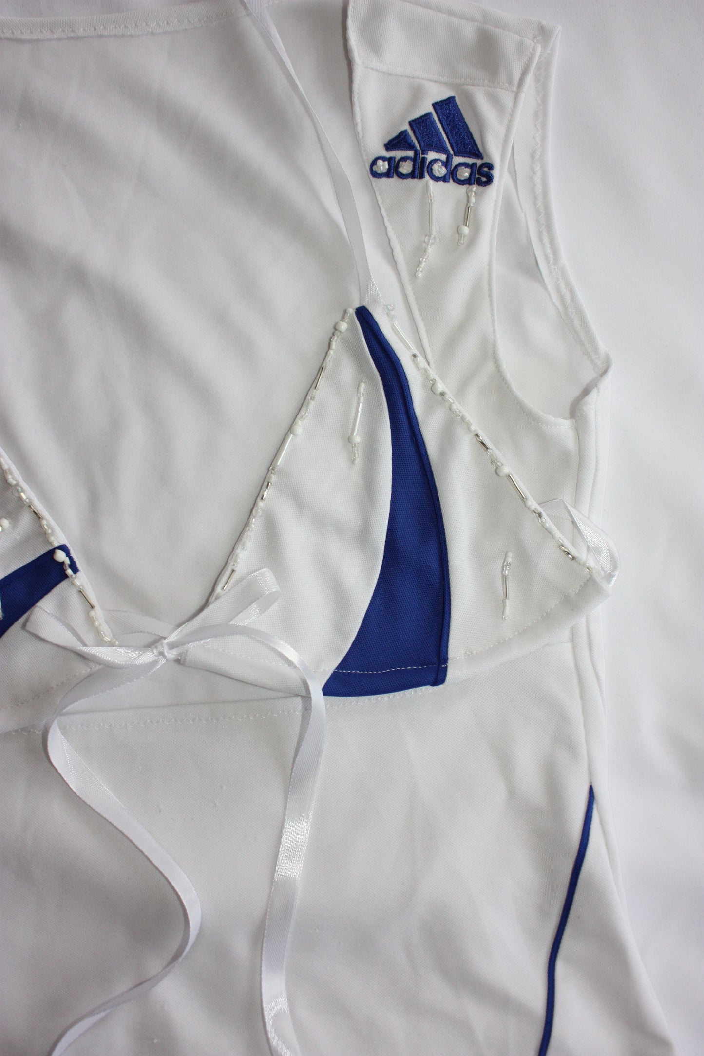 Beaded Adidas Open Chest Top Blue & White