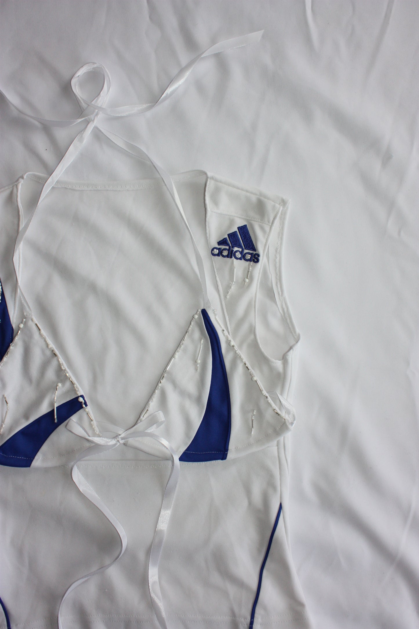 Beaded Adidas Open Chest Top Blue & White