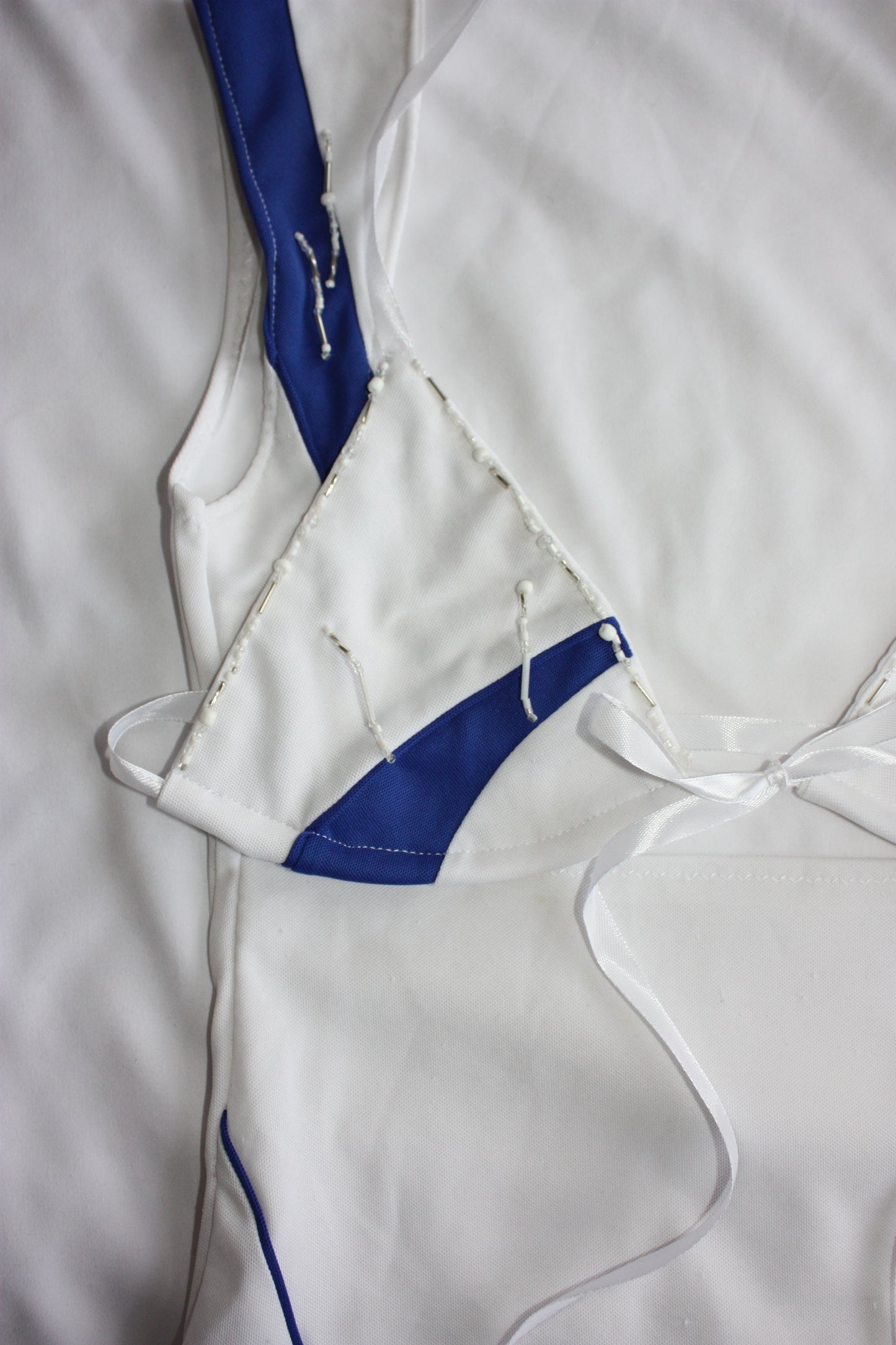 Beaded Adidas Open Chest Top Blue & White