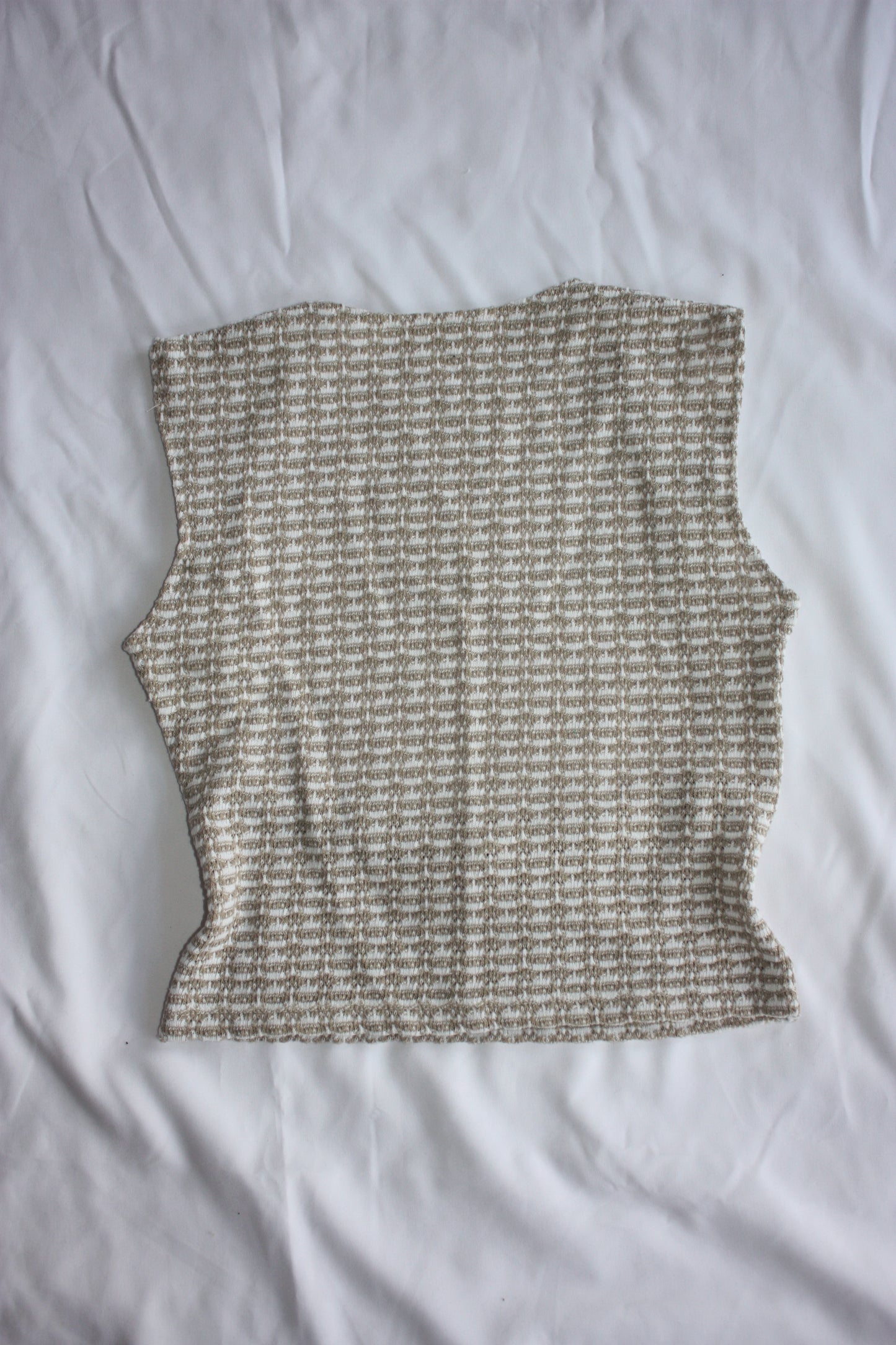 Beaded Open Chest Top Brown & Cream