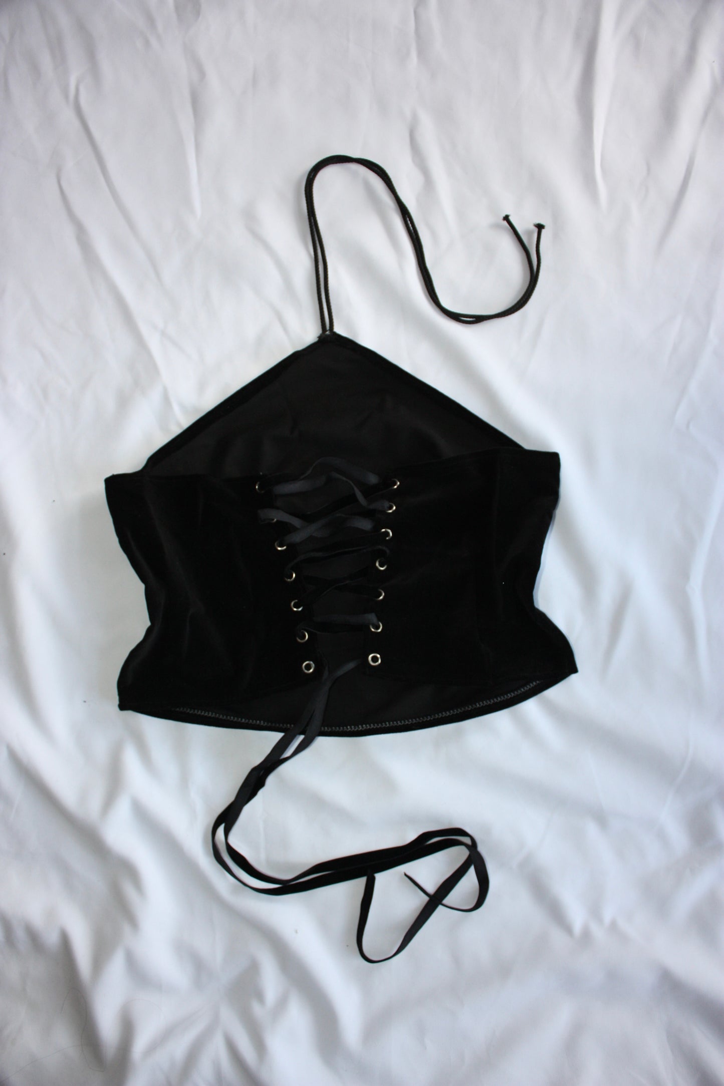 Black Velvet Pearl Halter Neck Top