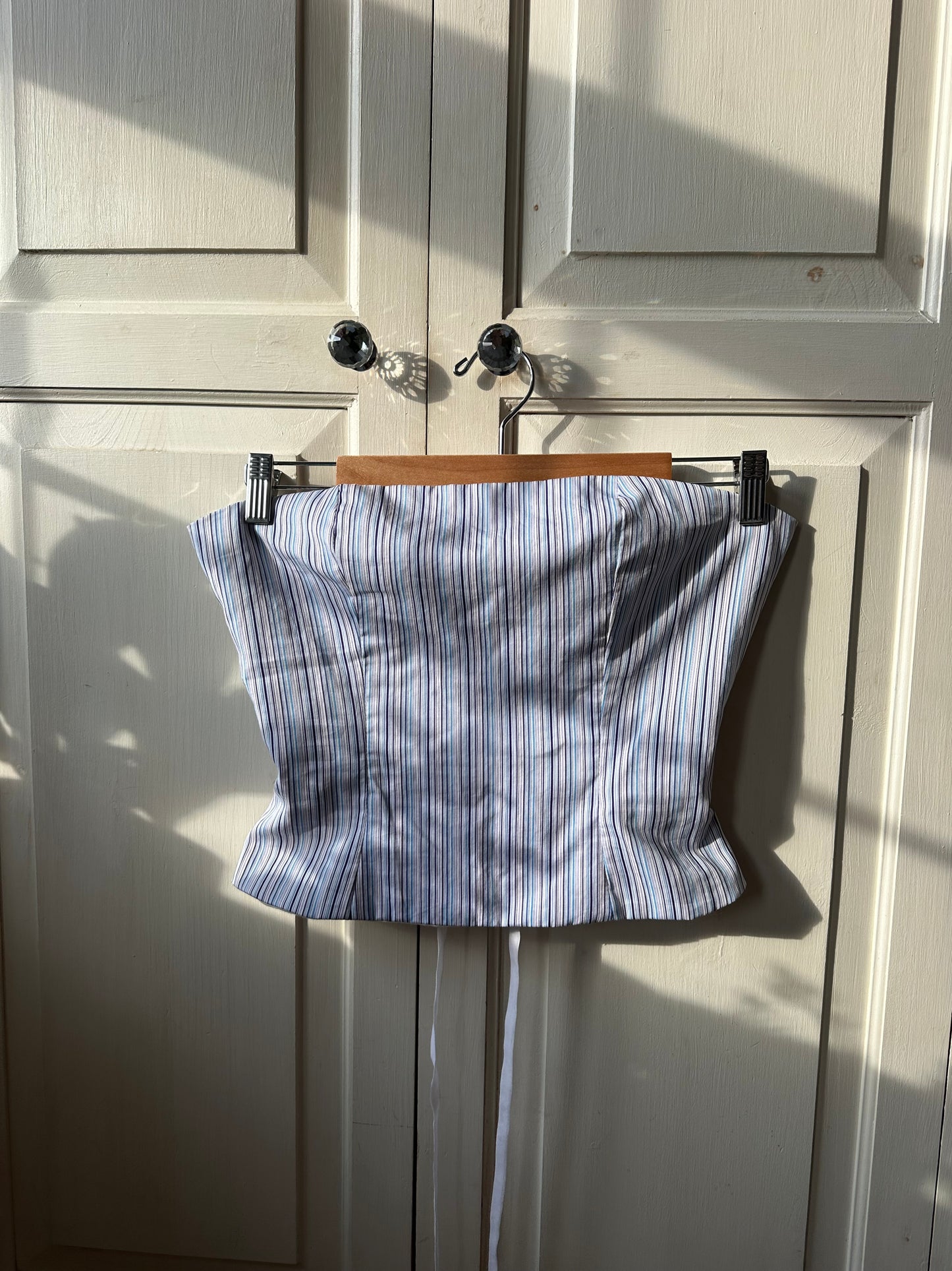 Pinstripe Strapless Top Blue & White