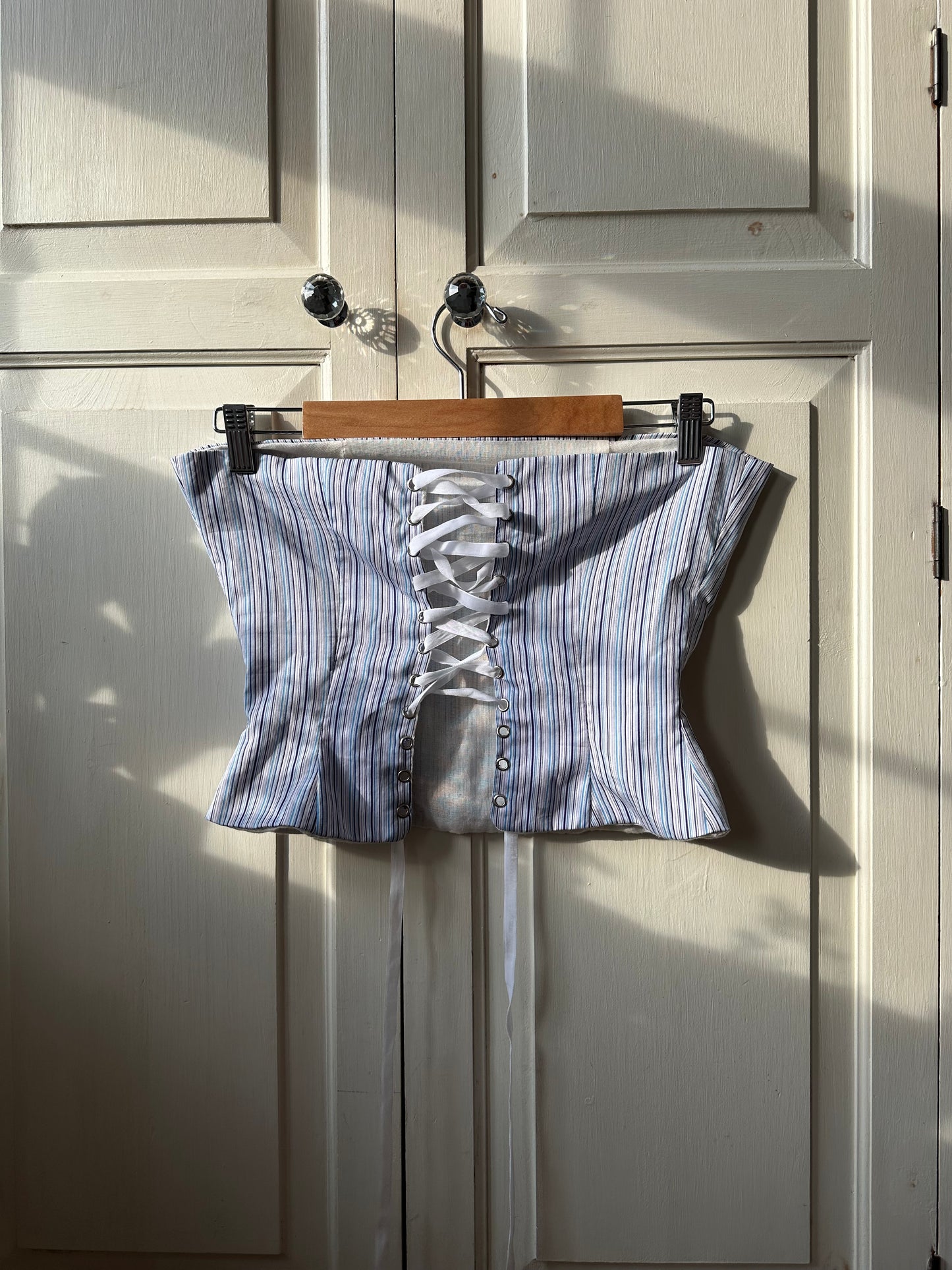 Pinstripe Strapless Top Blue & White