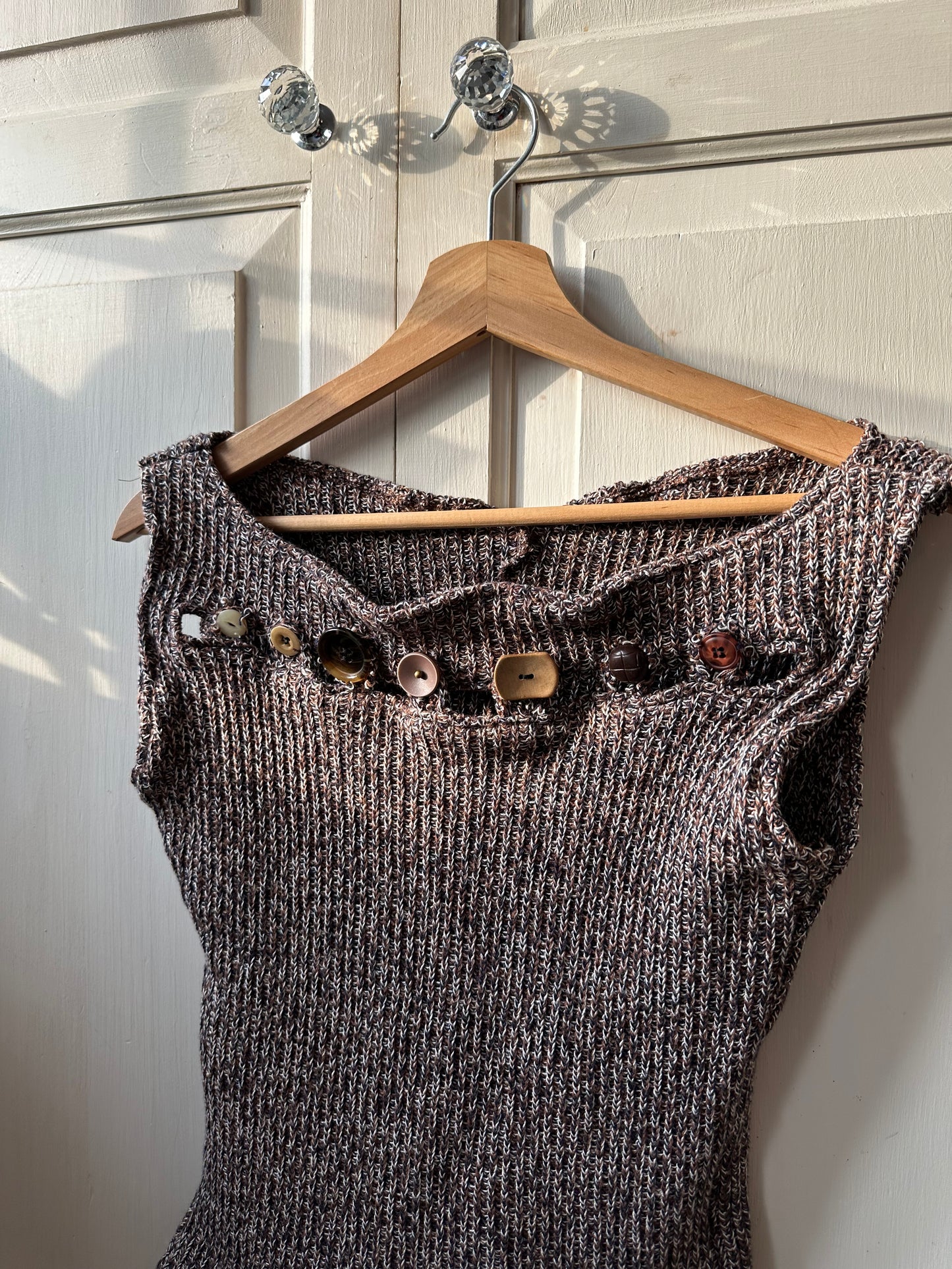 Knitted Button Chest Top Brown Ribbed
