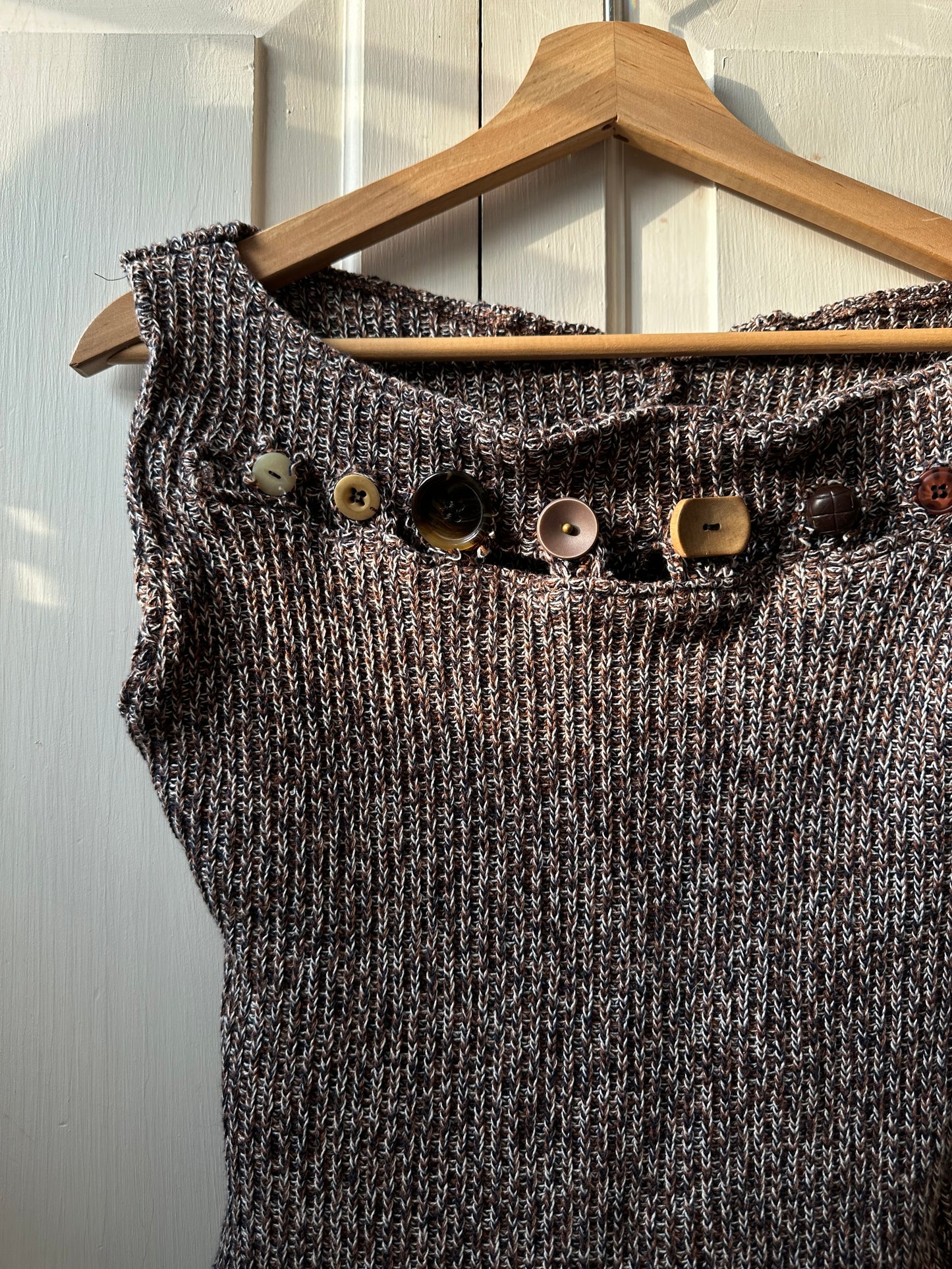 Knitted Button Chest Top Brown Ribbed