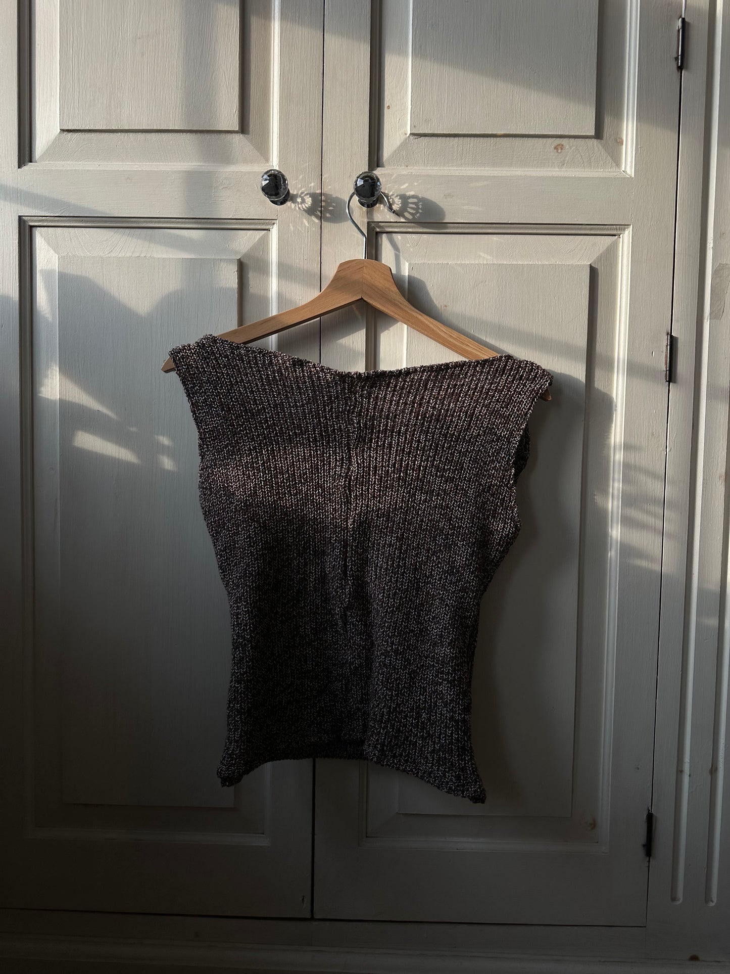 Knitted Button Chest Top Brown Ribbed