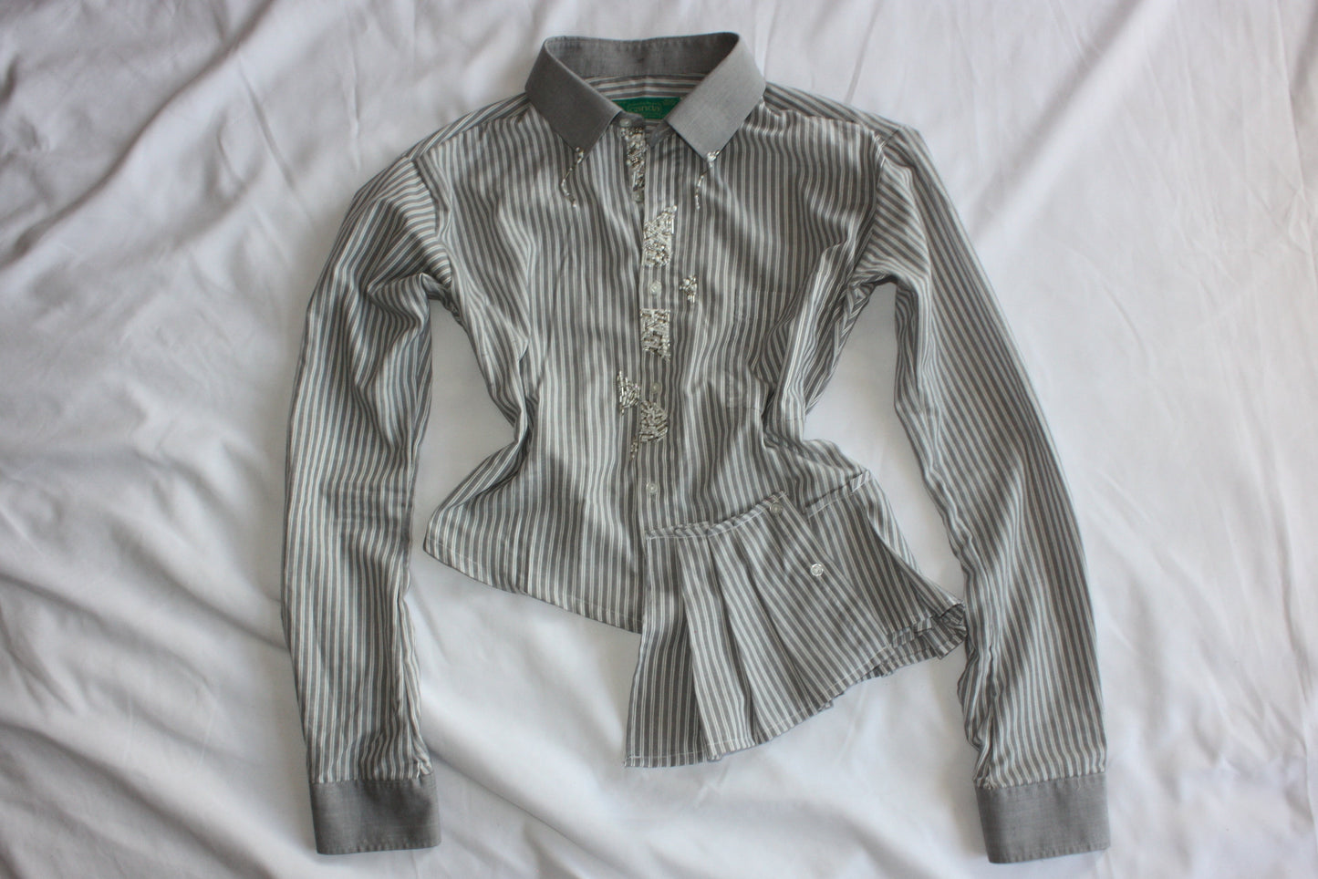 Embellished Striped Fitted Shirt Grey & White